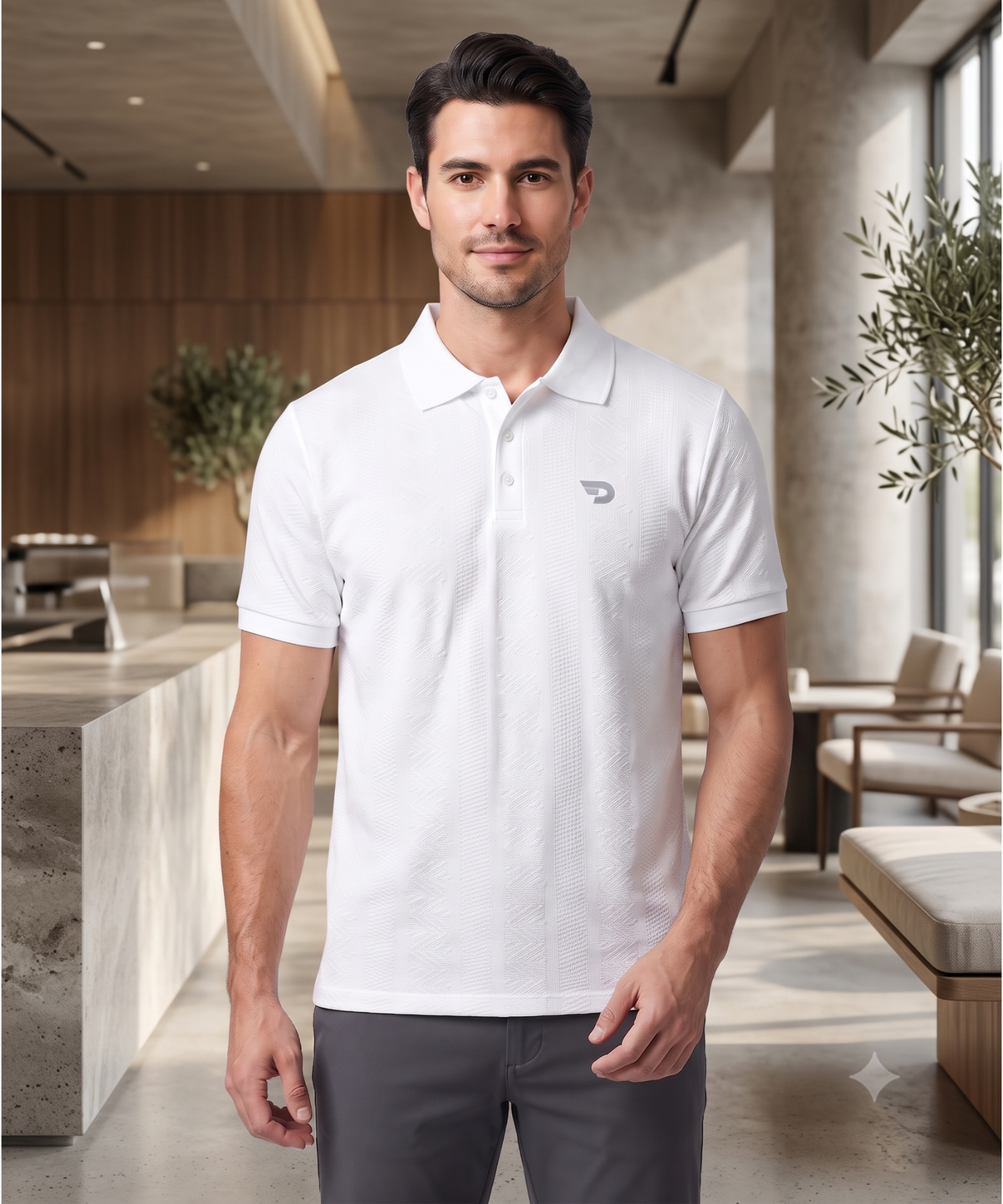 Denmonk Men's Imported Jacquard Polo T-Shirt with Zipper & Button Closure | 200 GSM | Regular Fit