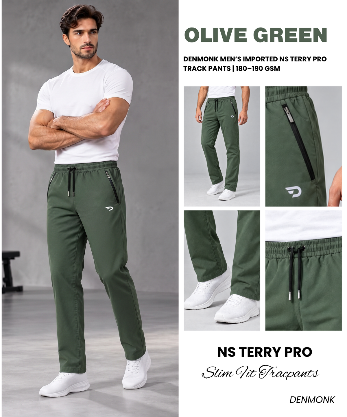 Denmonk Men’s Imported NS Terry Pro Lycra Track Pants | 180–190 GSM | Slim Fit