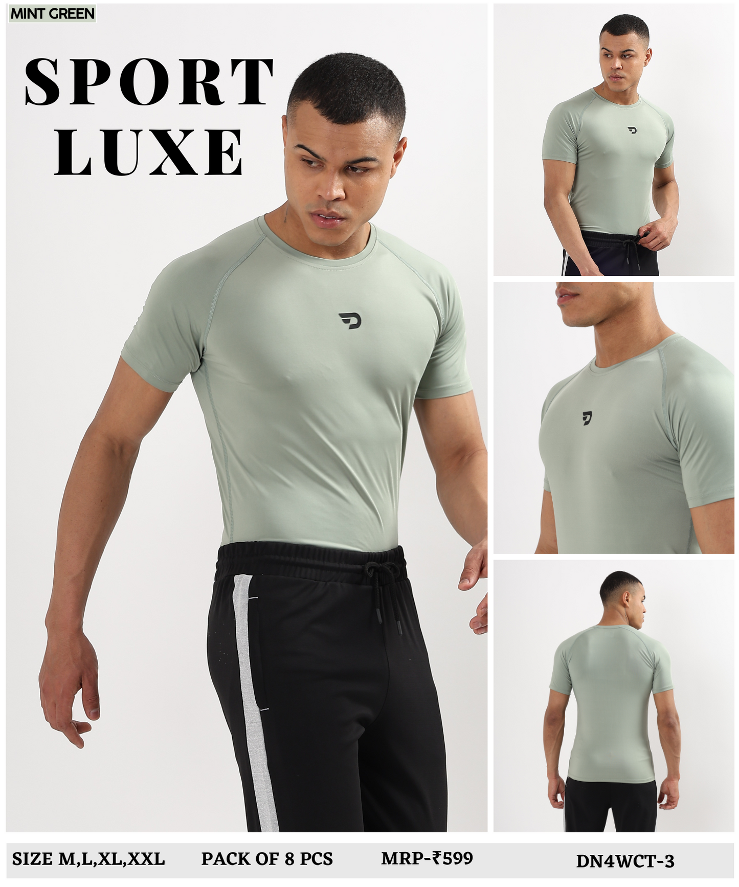 ActiveWear – Imported 4-Way Taiwan Lycra | Compression T-Shirt | 180 GSM | Raglan Sleeves | Round Neck | 6 Thread Stitching | 3D Logo | T-Shirt