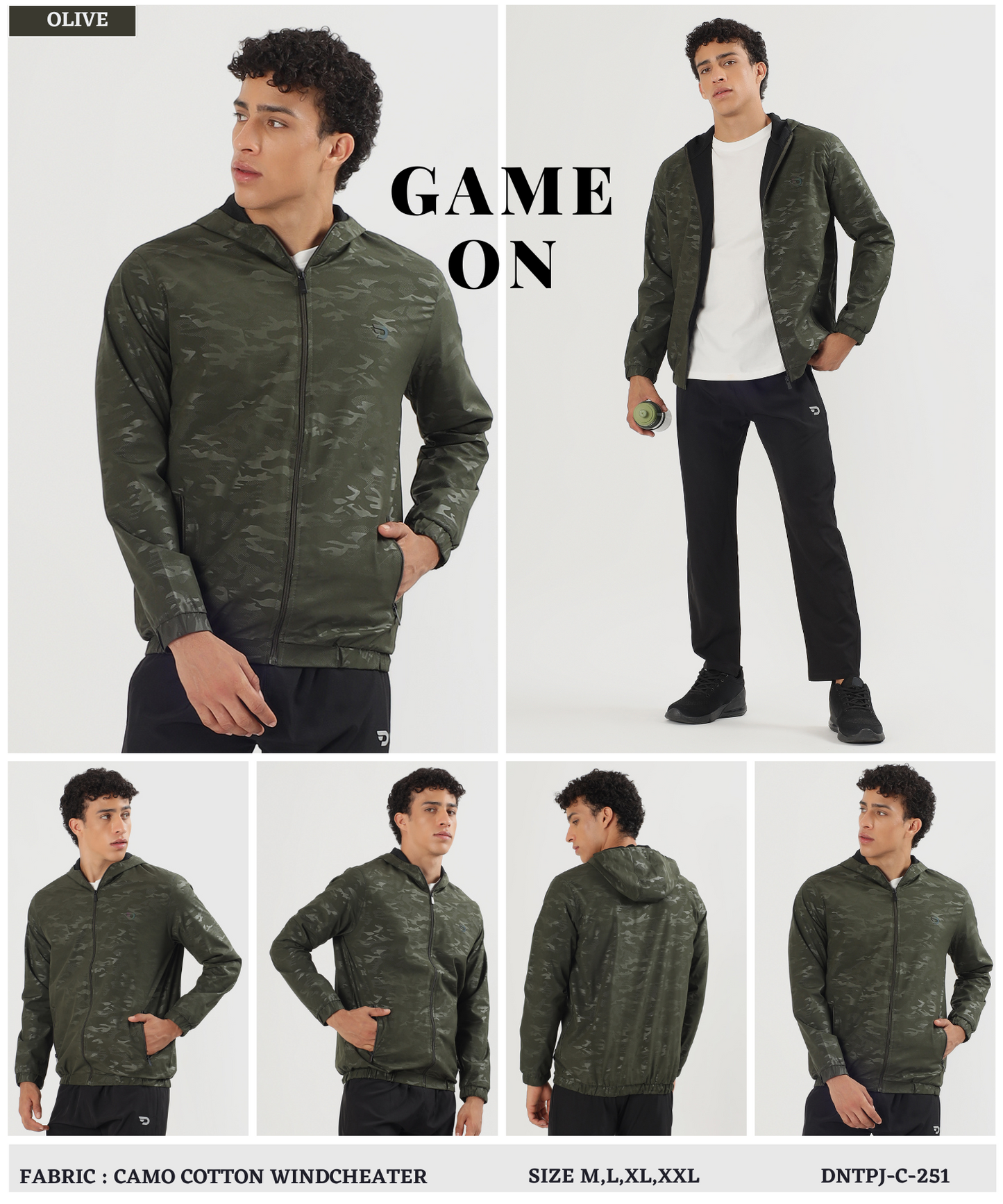 Premium Quality Camo Cotton With Cap Windcheater Jacket (GSM 350)