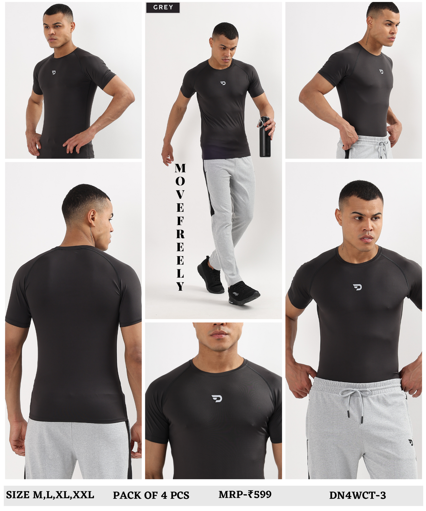 ActiveWear – Imported 4-Way Taiwan Lycra | Compression T-Shirt | 180 GSM | Raglan Sleeves | Round Neck | 6 Thread Stitching | 3D Logo | T-Shirt