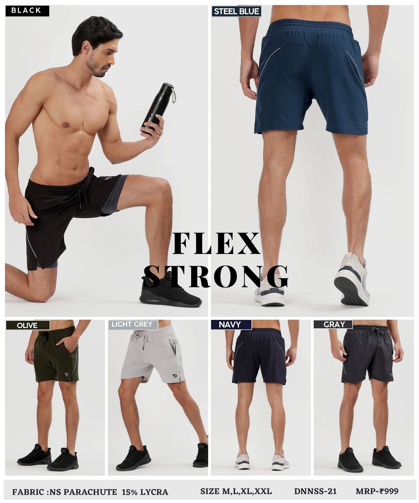 FlexStride 2-in-1 Shorts - Imported Ns Parachute Lycra Shorts (15% Lycra 130)