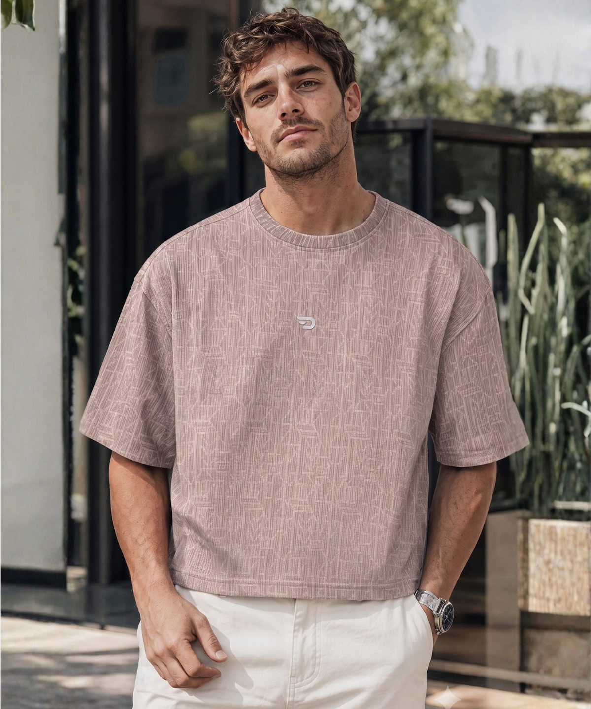 Men's Premium Cordrol Jacquard Oversized Boxy T-Shirt | 225 GSM | Oversized Boxy Fit