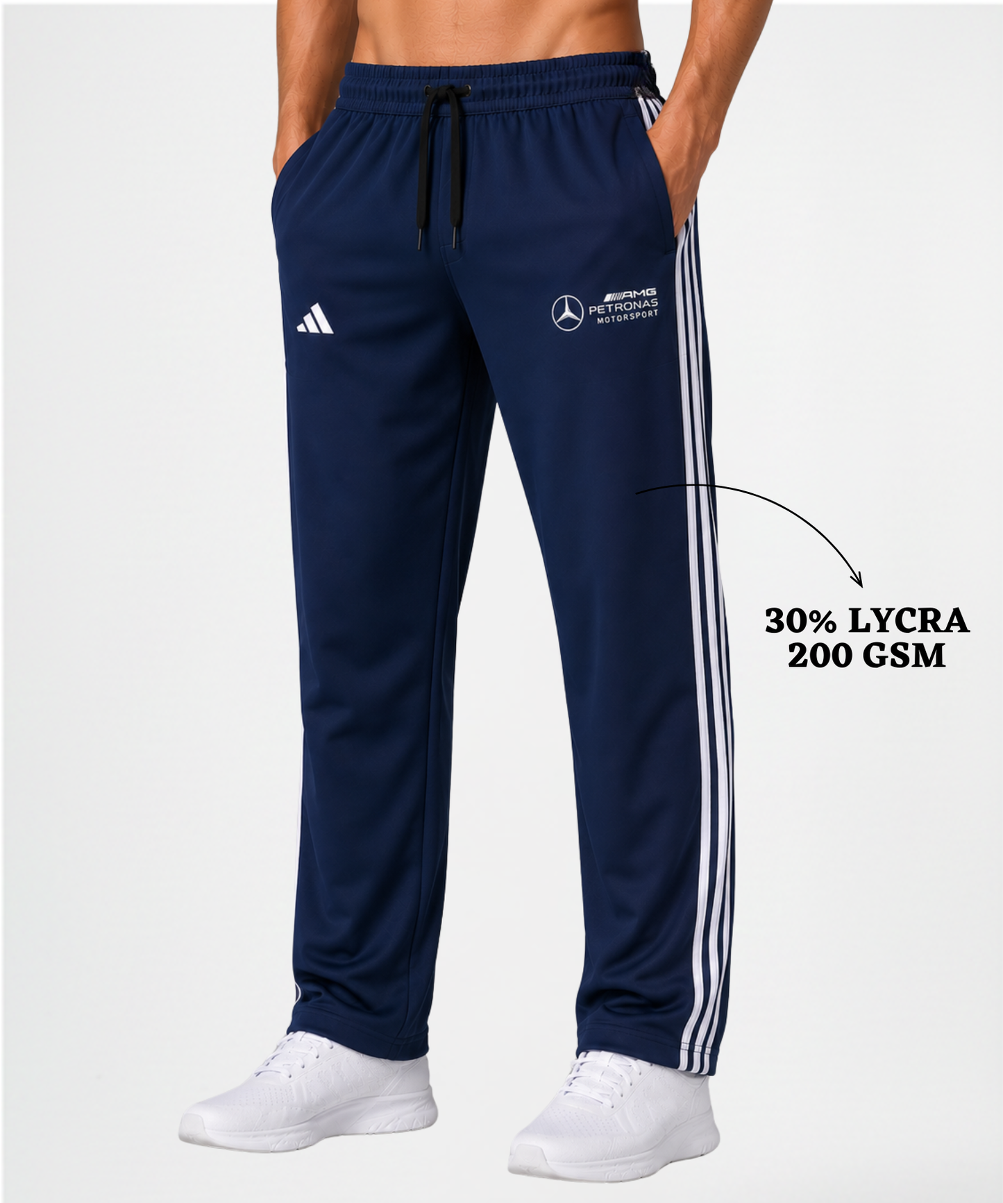 Imported Ns Parachute Lycra TrackPant (30% Lycra 200 GSM)| 3 Strip Design|Dual Embroidery Logo