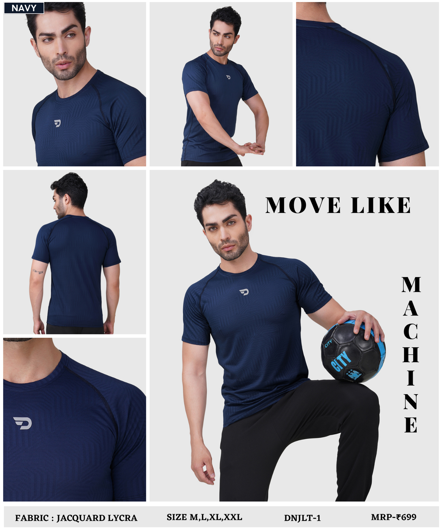 Men’s Jacquard Lycra Half- Sleeve T-shirt - Imported Jacquard Lycra (GSM 180-190)