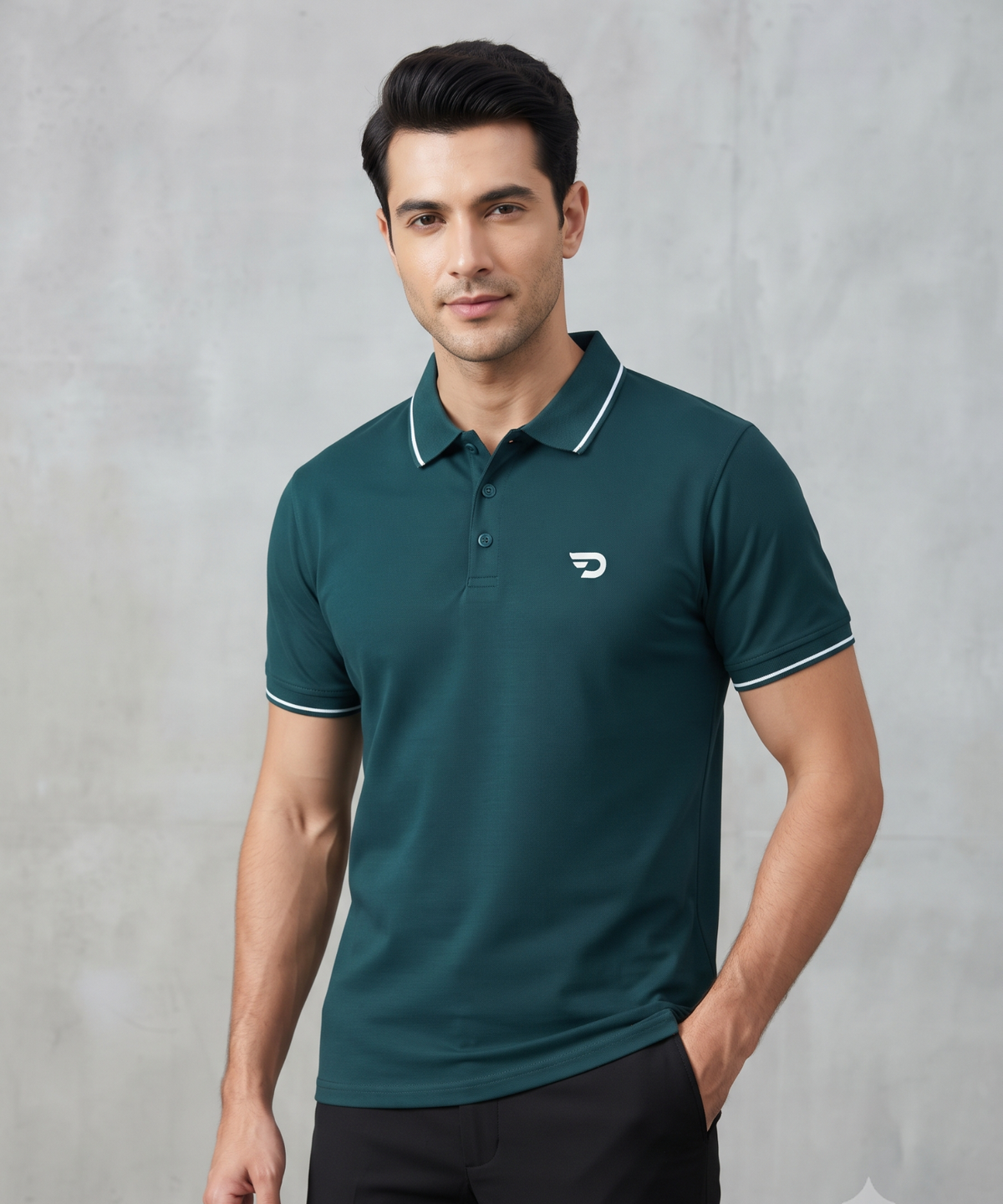 Denmonk Men’s Premium Cotton Matty Lycra Polo T-Shirt with Contrast Tipping & 3D Reflective Logo | 220 GSM | Regular Fit