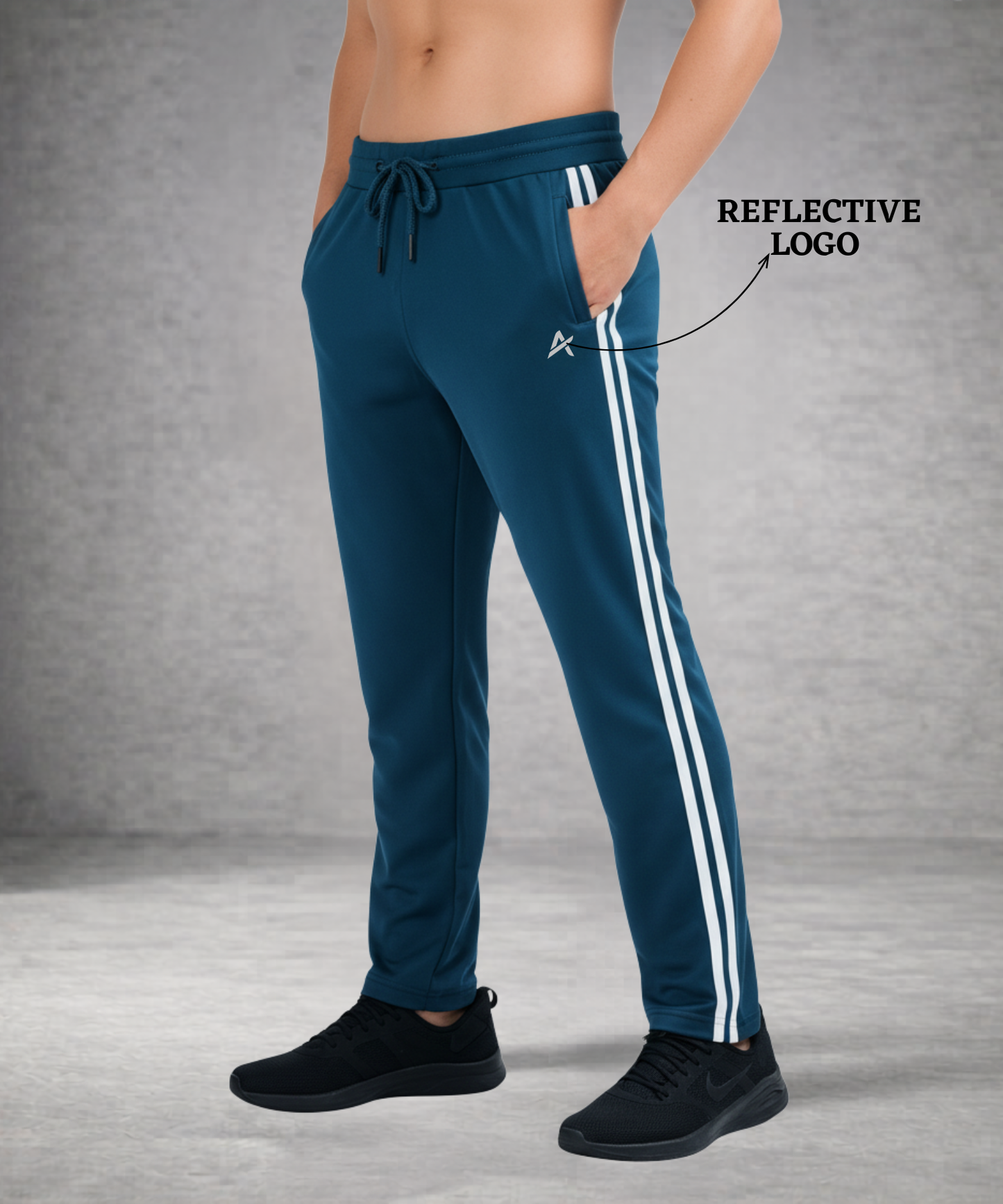 Men’s Premium 4-Way Lycra Track Pant (240 GSM) – Dual White Stripe Design | Athvix Active wear by Denmonk