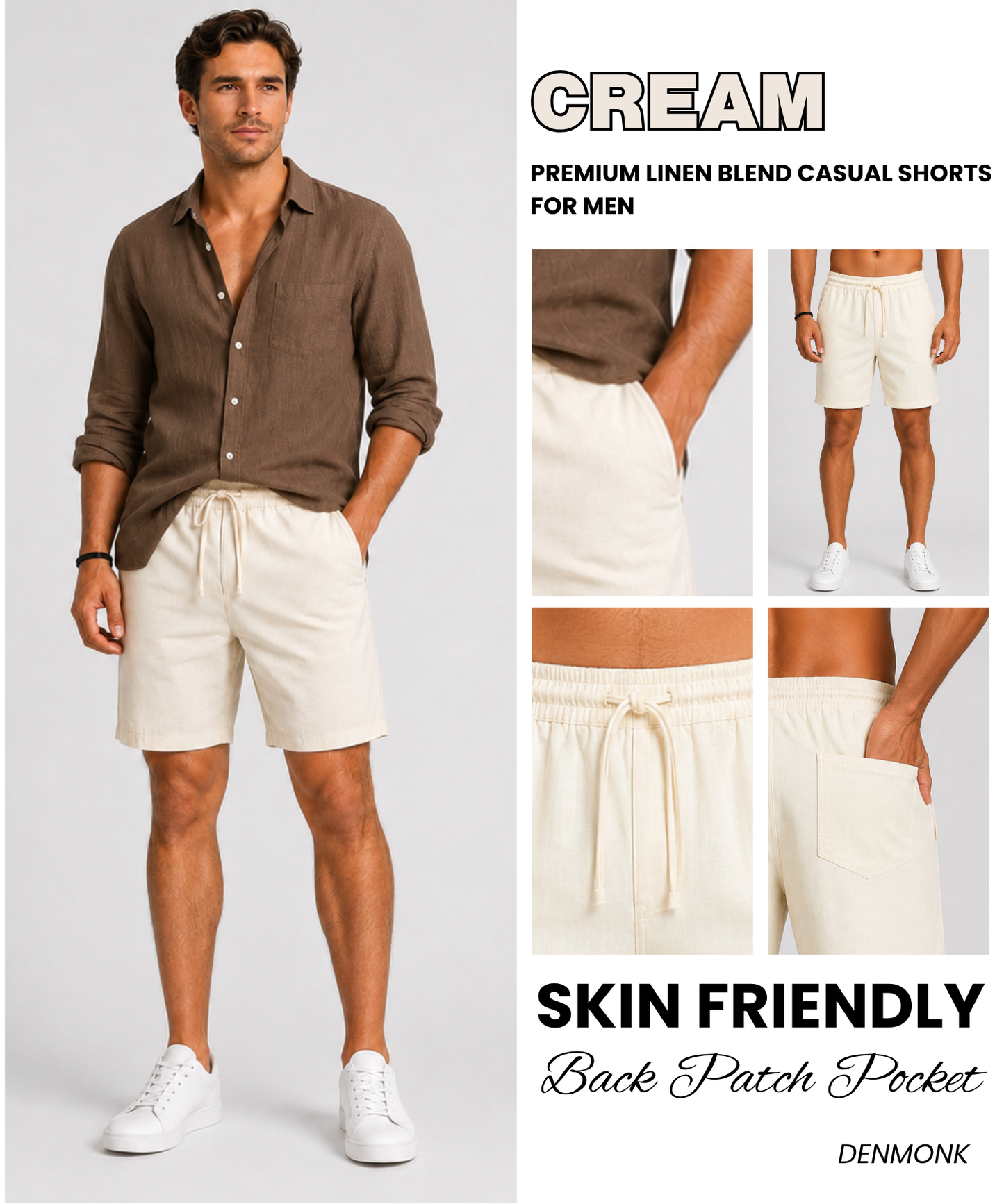 Men’s Imported Linen Blend Shorts – Soft Breathable 210 GSM Relaxed Modern Fit