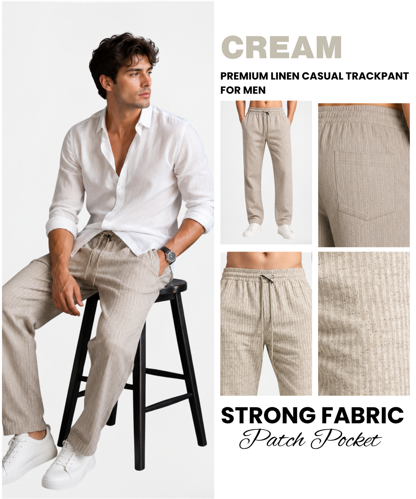 Men’s Premium Linen Striped Textured Pants (210 GSM) | 1 Side Zipper Pocket & 1 Side Open Cross Pocket