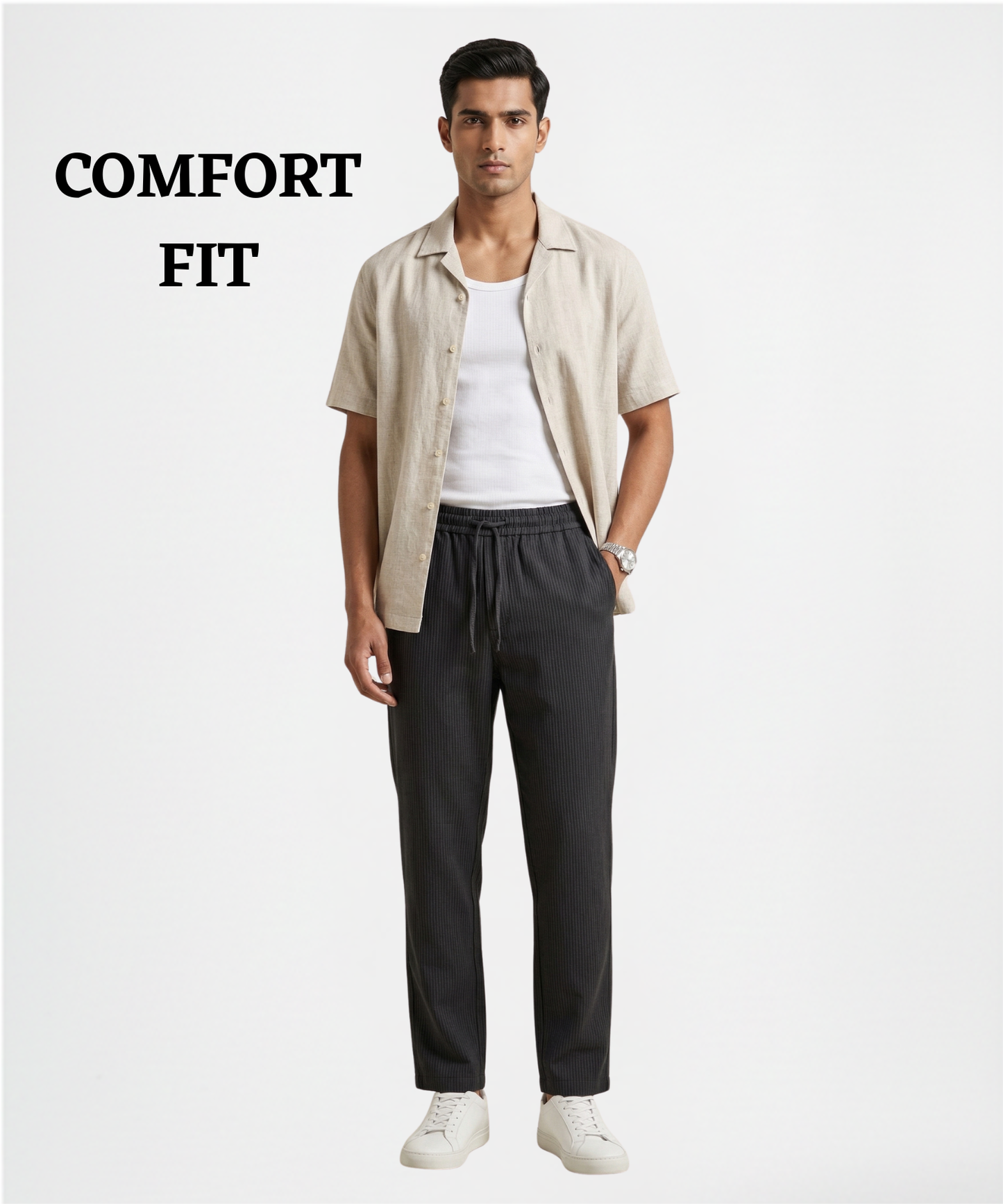 Men’s Premium Cotton Blend Casual Trackpants – Soft Comfort Fit with Textured Style