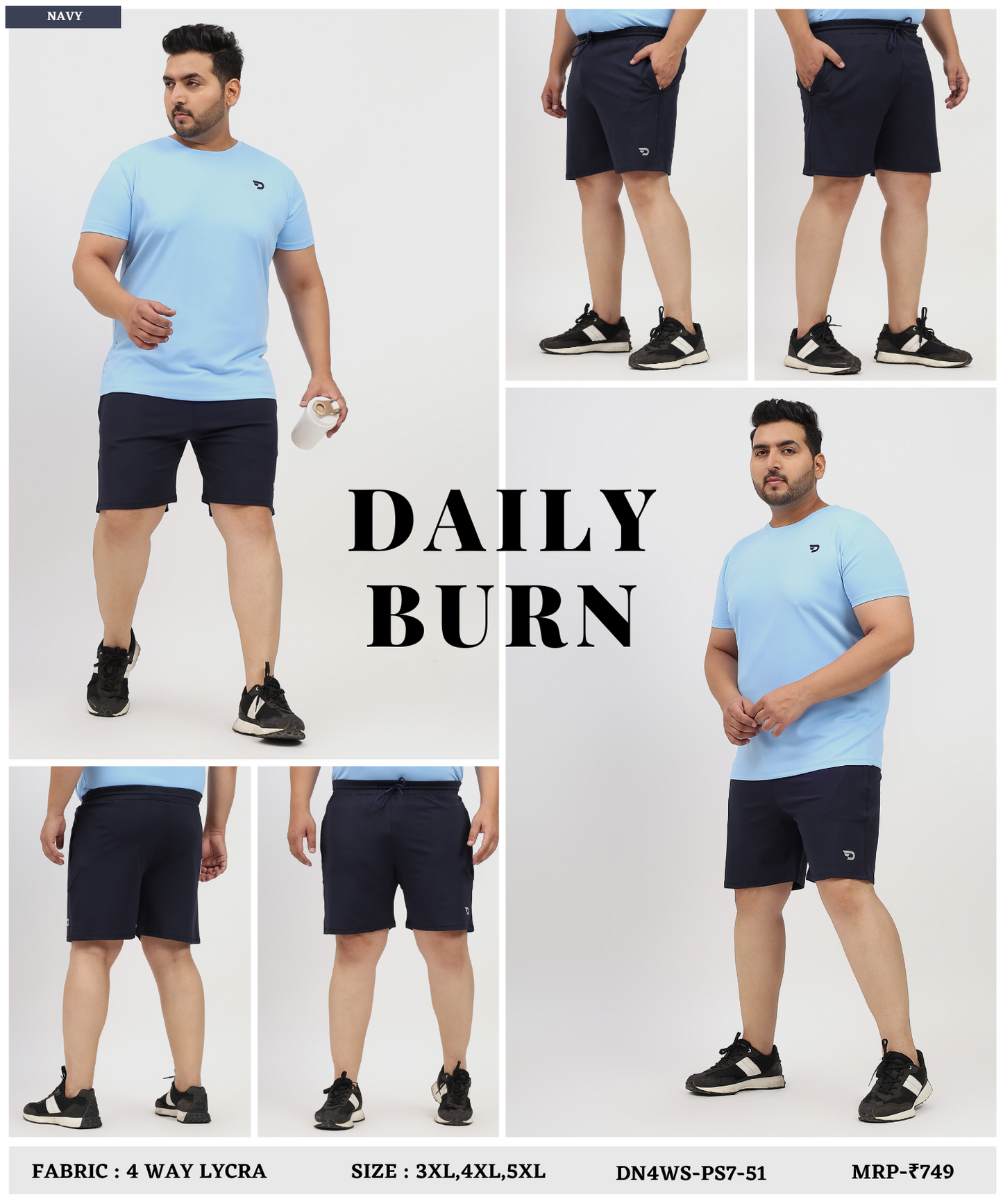 Plus Active Shorts - Imported 4way Taiwan Lycra (Plus Size Shorts)