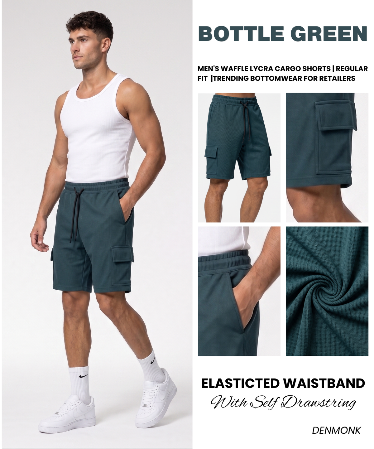 Men's Waffle Lycra Cargo Shorts | Regular Fit |Trending Bottomwear | DOD