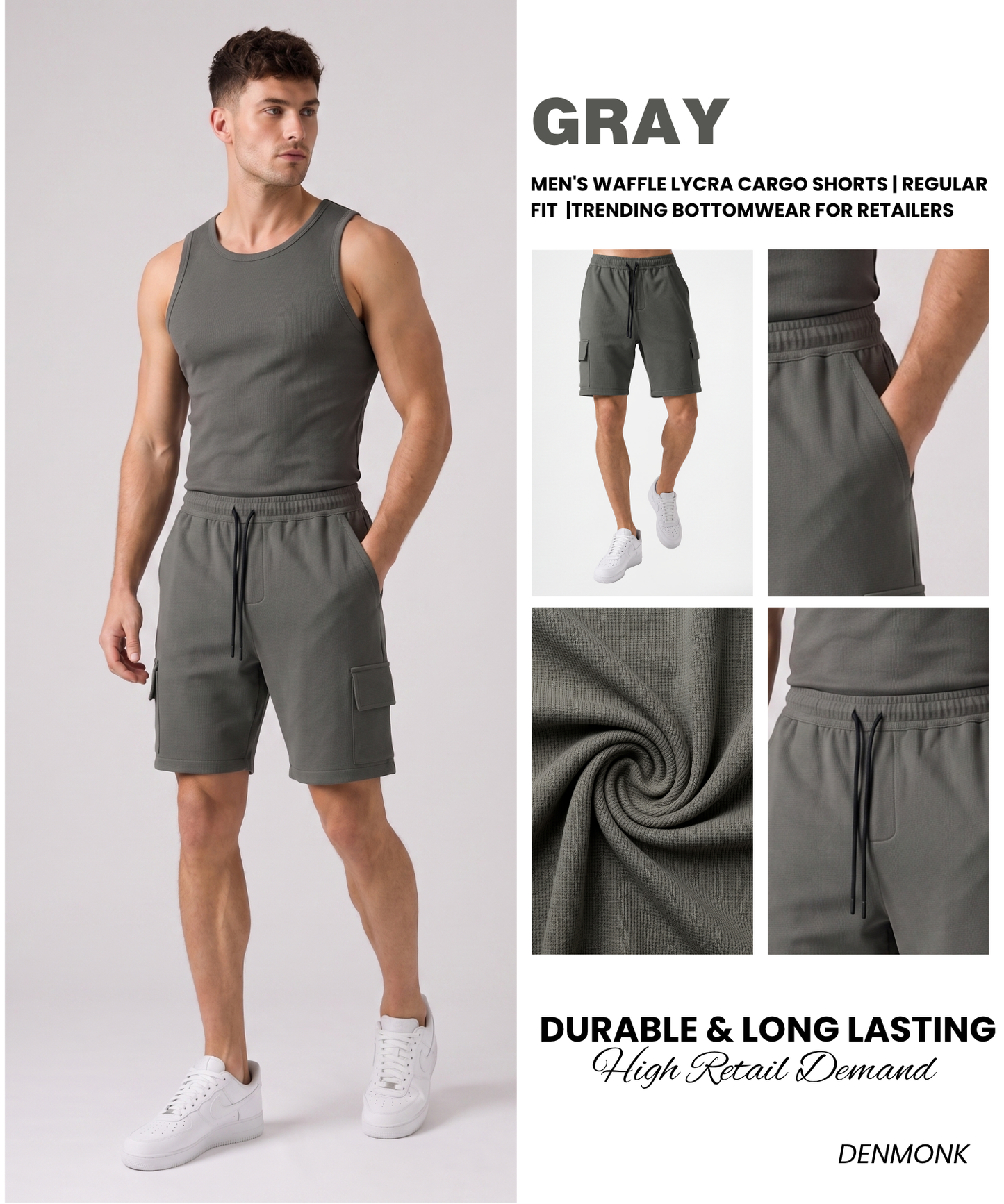 Men's Waffle Lycra Cargo Shorts | Regular Fit |Trending Bottomwear