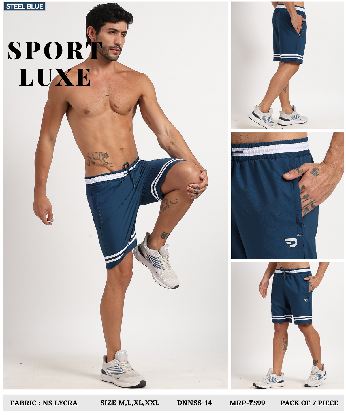 White Stripe Shorts – Imported Ns Parachute Lycra | 15% Lycra | 130 GSM | DOD
