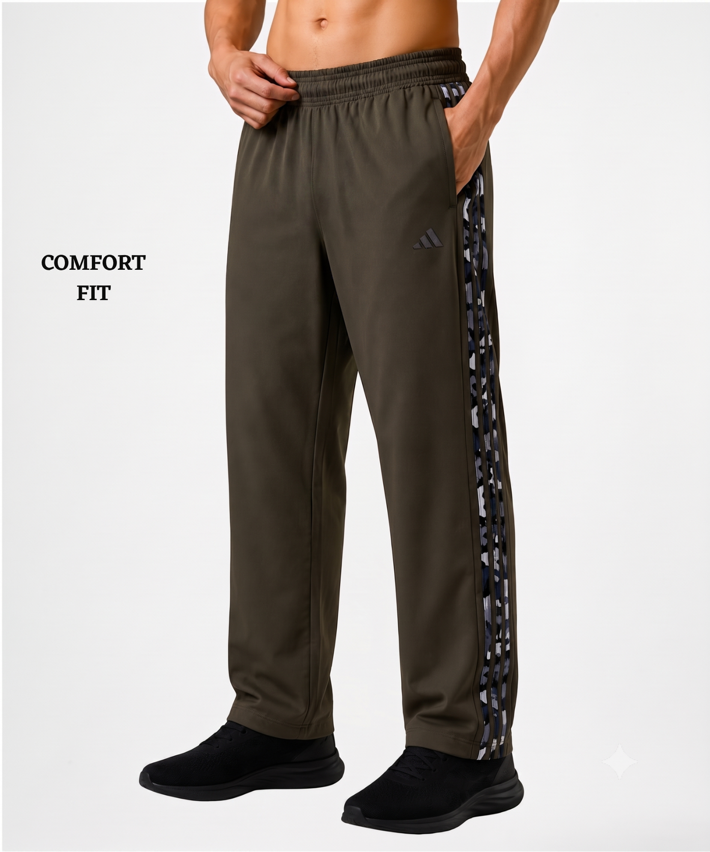 Imported Ns Terry Lycra TrackPant With Camoflauge Three Strip Design | GSM 180-190| Regular Fit