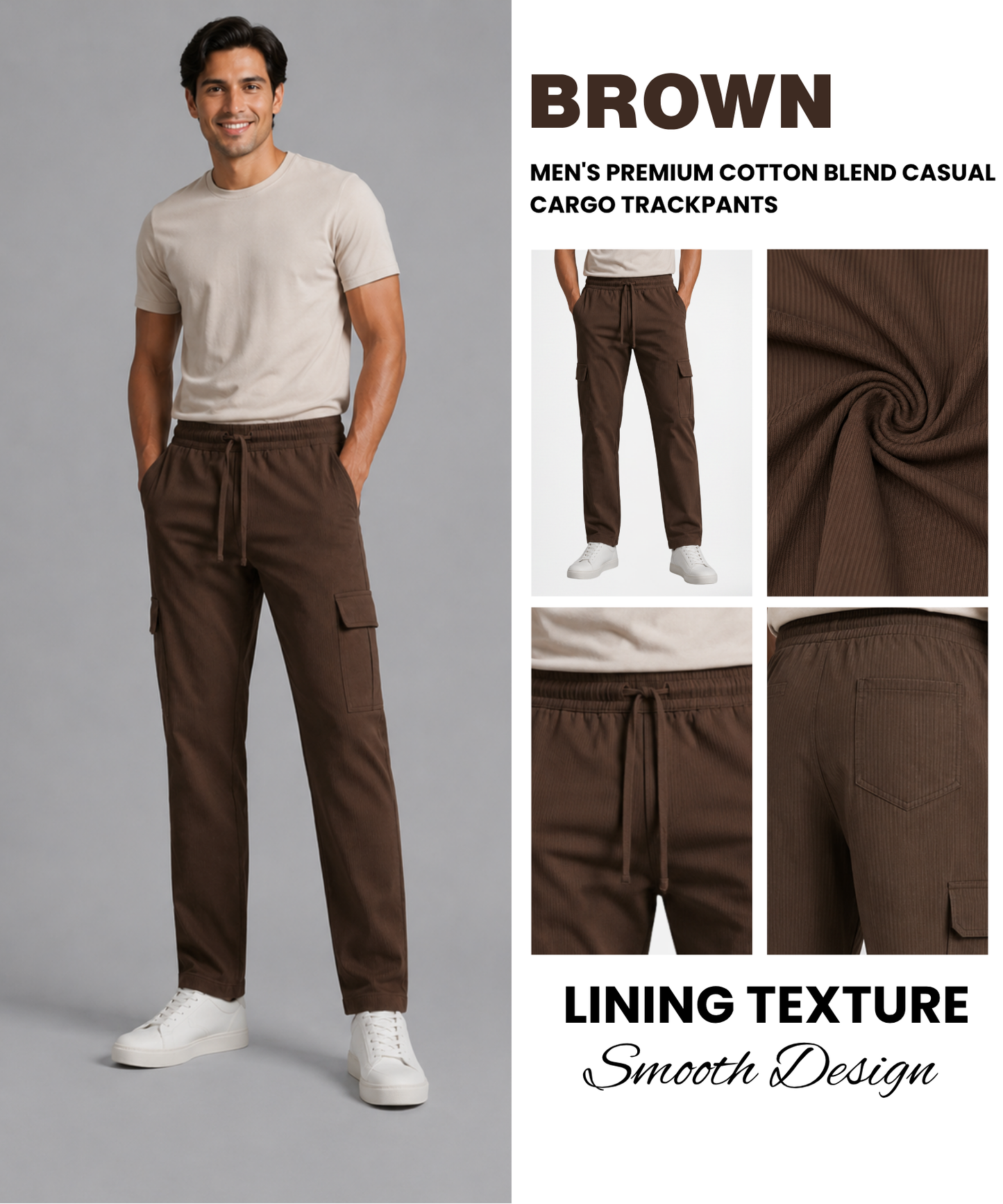 Men's Premium Cotton Blend Casual Cargo Trackpants – Modern Cargo Utility with Textured
