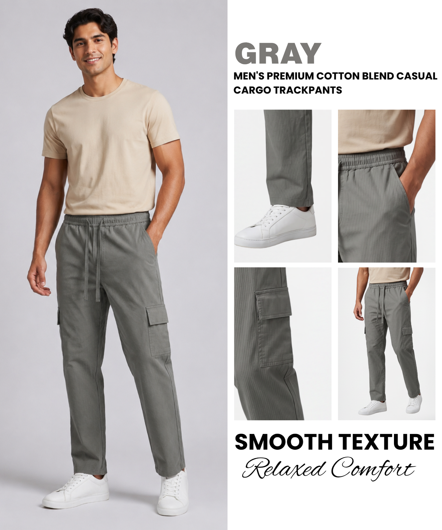 Men's Premium Cotton Blend Casual Cargo Trackpants – Modern Cargo Utility with Textured