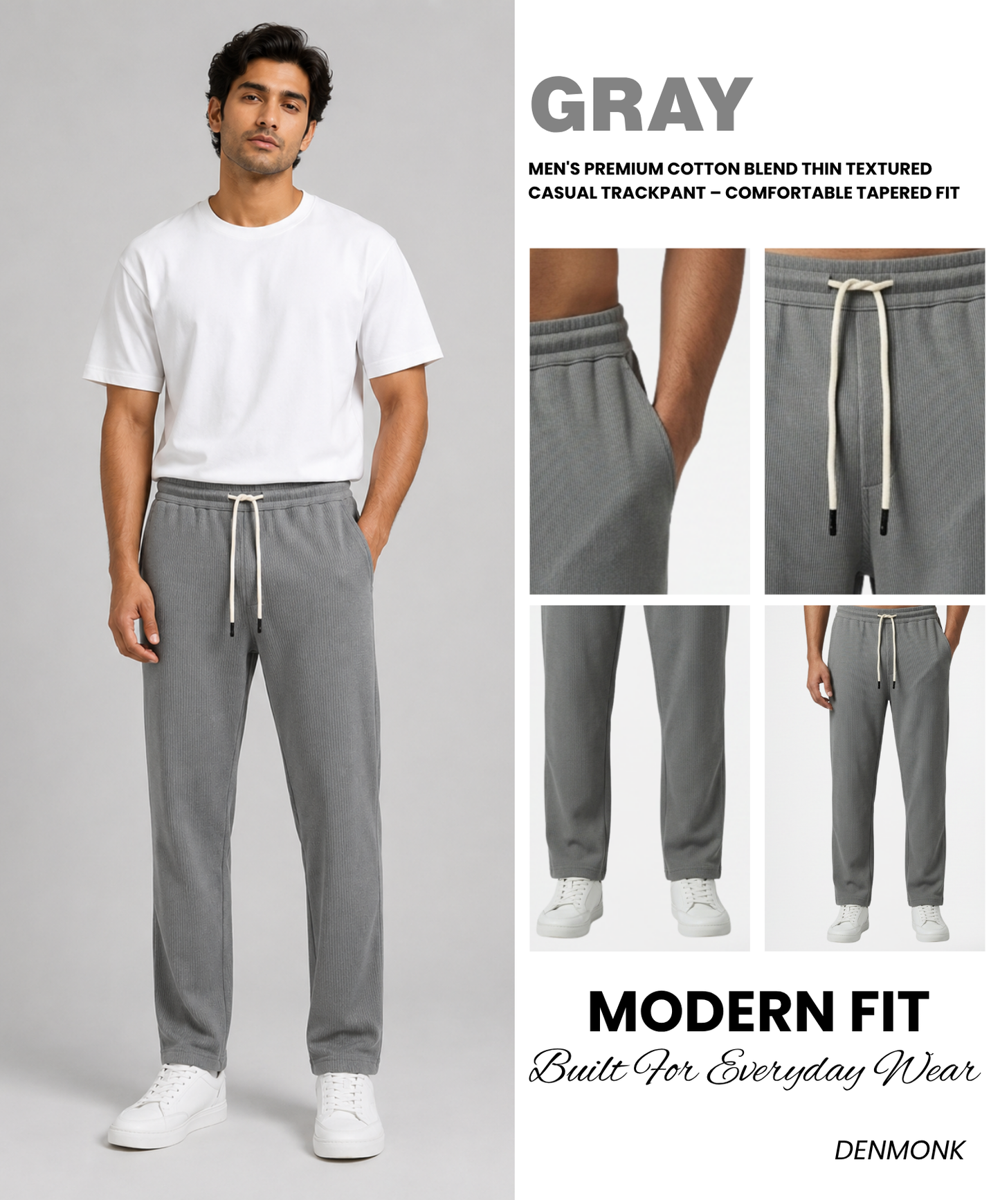 Men's Premium Textured Cotton Blend Lycra Track Pants – Comfortable Casual Wear TrackPant