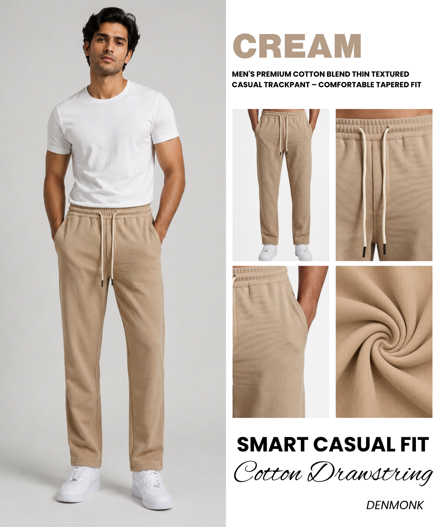 Men's Premium Textured Cotton Blend Lycra Track Pants – Comfortable Casual Wear TrackPant