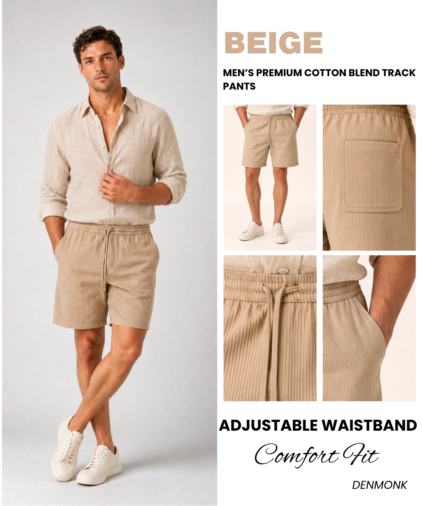 Men’s Premium Cotton Blend Lycra Casual Shorts | Soft Stretch Comfortable Fit