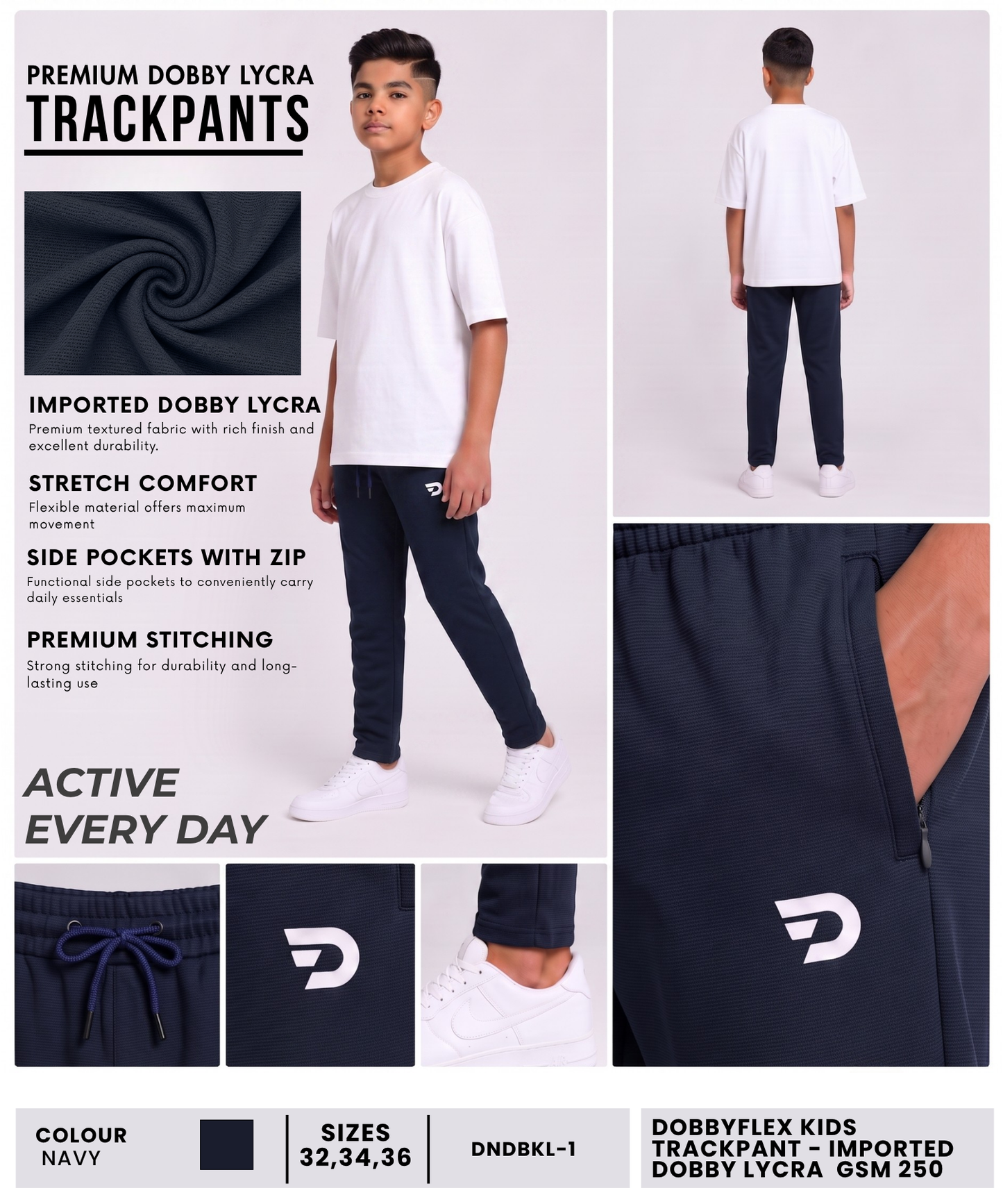DobbyFlex Kids Trackpant - Imported Dobby Lycra (GSM 250)