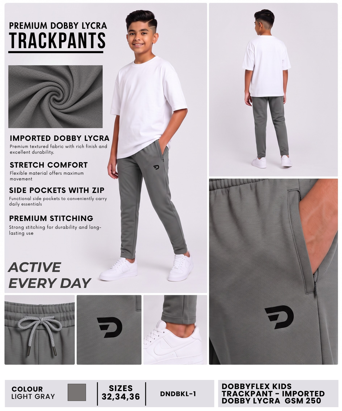DobbyFlex Kids Trackpant - Imported Dobby Lycra (GSM 250)
