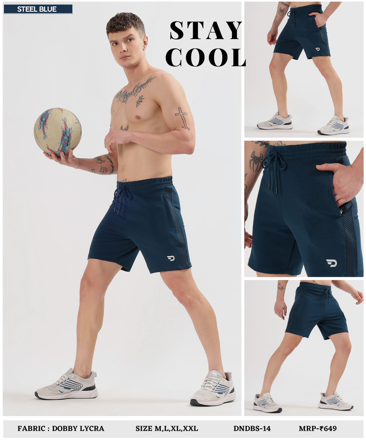 Sport Fit Shorts - Dobby Lycra with Bugdot Patch | GSM 250