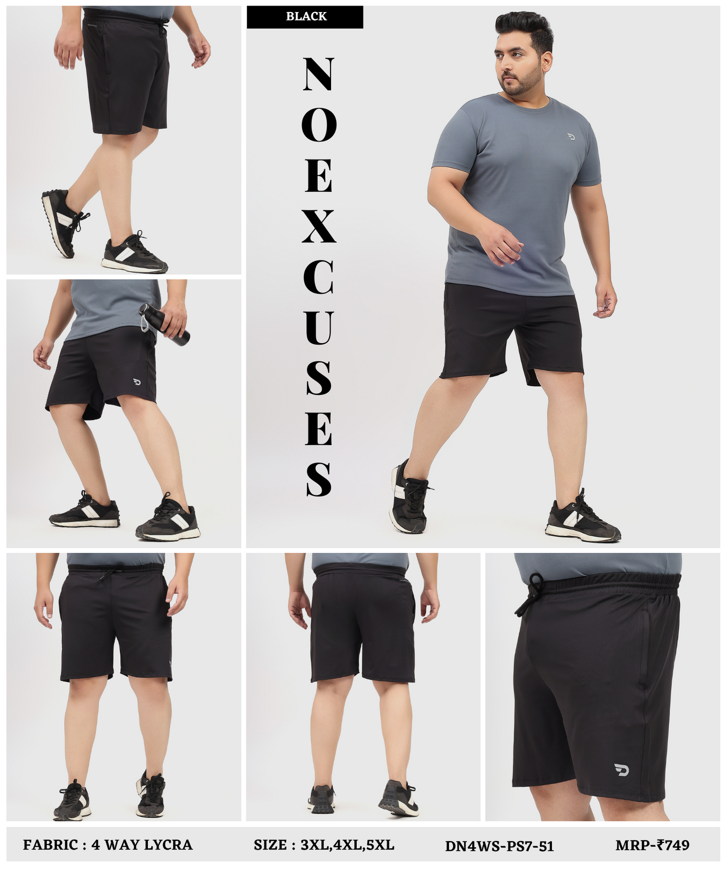 Plus Active Shorts - Imported 4way Taiwan Lycra (Plus Size Shorts)
