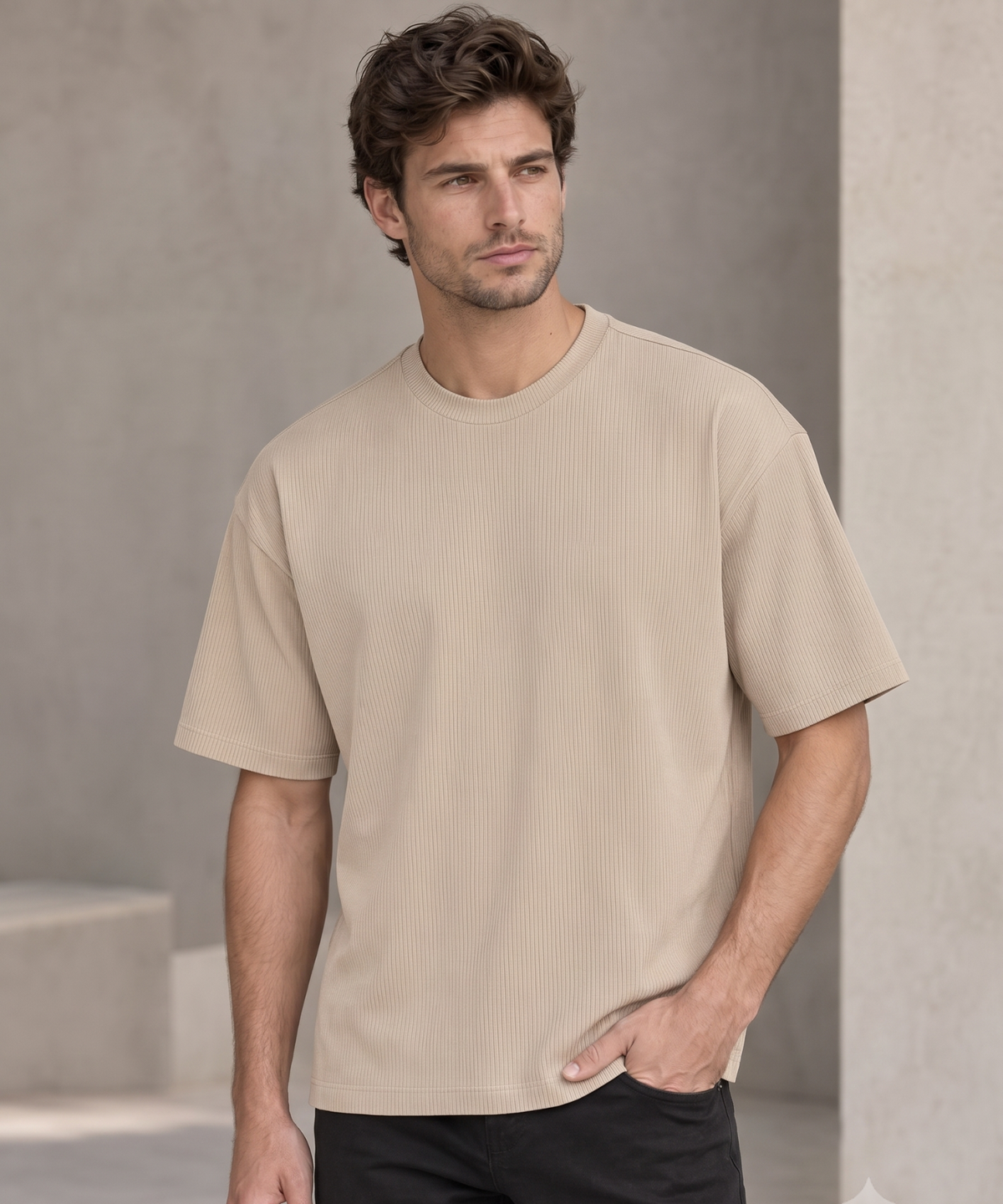 Premium Cotton Feel Plain Polo With Corduroy Texture Oversize T-Shirt for Men | 200 GSM | Boxy Fit