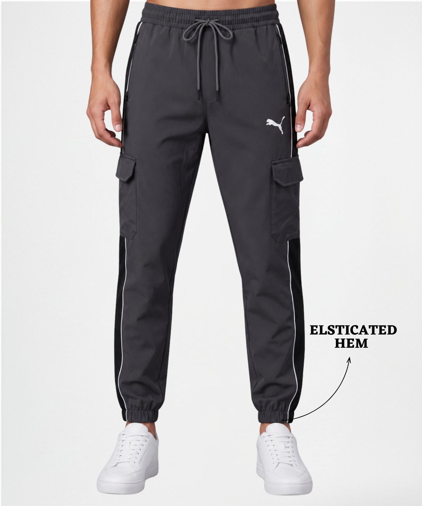Imported Ns Parachute Lycra TrackPant(15% Lycra 145 GSM)| Side Contrast Panel Piping Design | Ribbed Hem