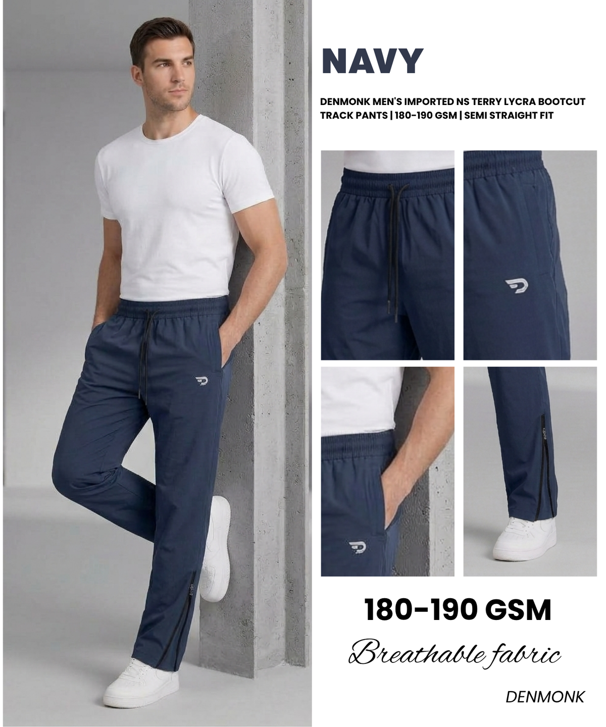Denmonk Men's Imported NS Terry Lycra Bootcut Track Pants | 180-190 GSM | Semi Straight Fit
