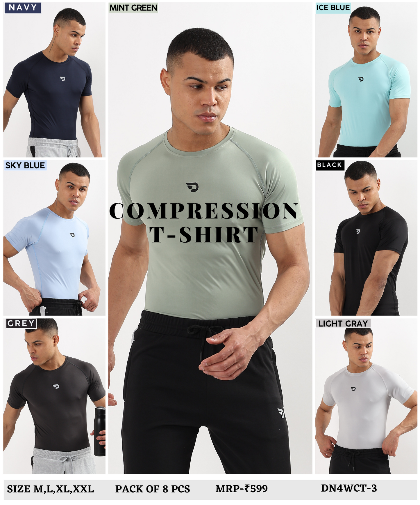 ActiveWear – Imported 4-Way Taiwan Lycra | Compression T-Shirt | 180 GSM | Raglan Sleeves | Round Neck | 6 Thread Stitching | 3D Logo | T-Shirt