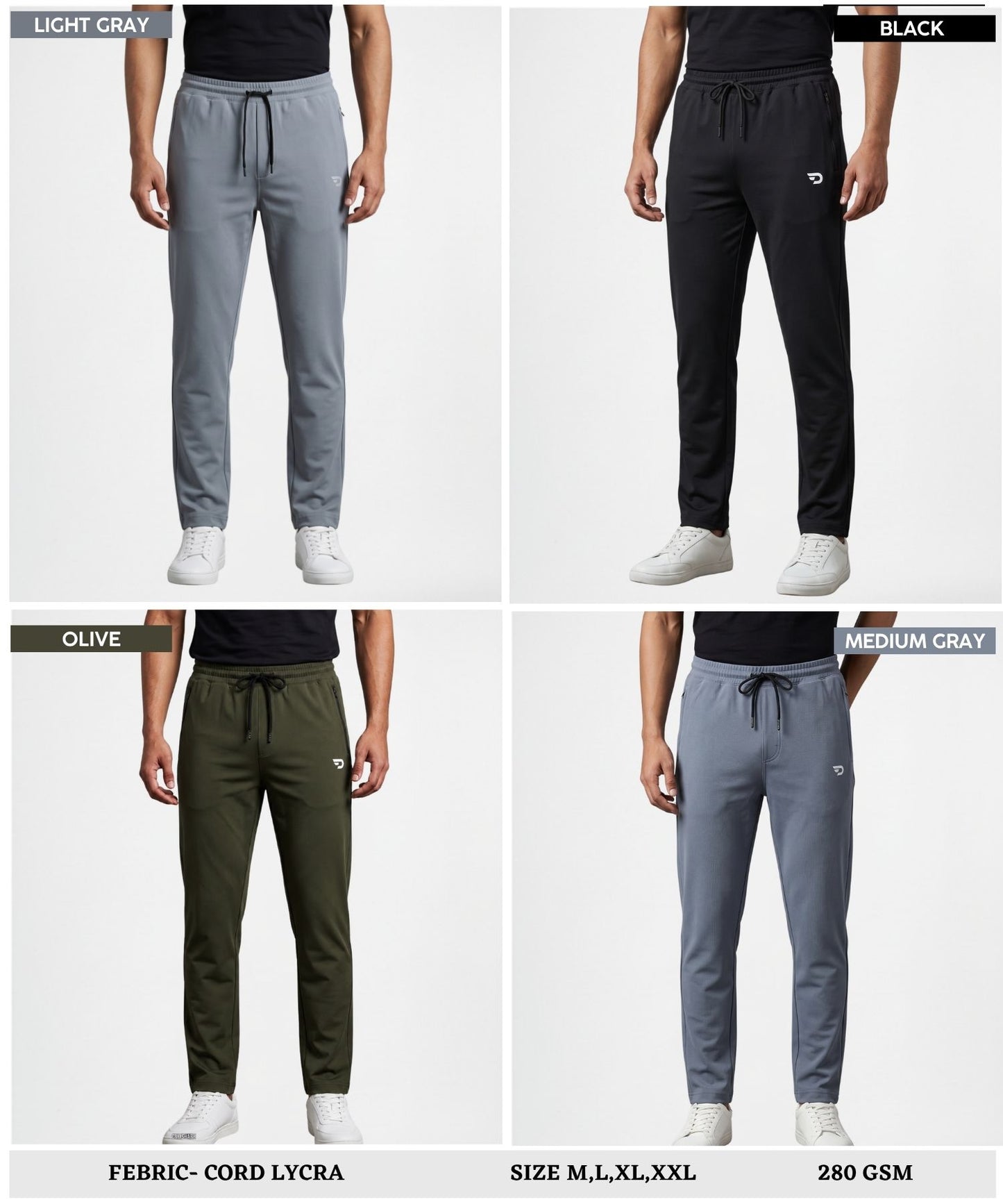 Imported Cord Lycra Gym & Casual Track Pants for Men | Heavy 280 GSM Fabric Side Pockets | DOD