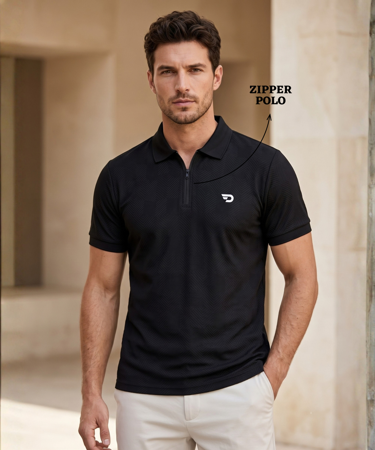Denmonk Men's  Imported Jacquard Polo T-Shirt with Zipper & Button Closure | 200 GSM | Regular Fit