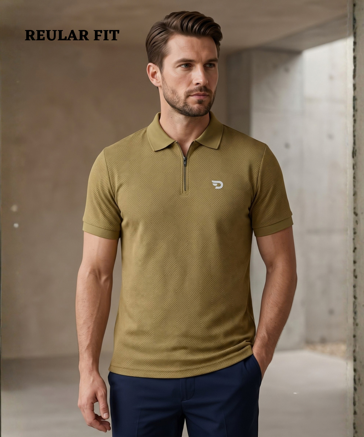 Denmonk Men's  Imported Jacquard Polo T-Shirt with Zipper & Button Closure | 200 GSM | Regular Fit