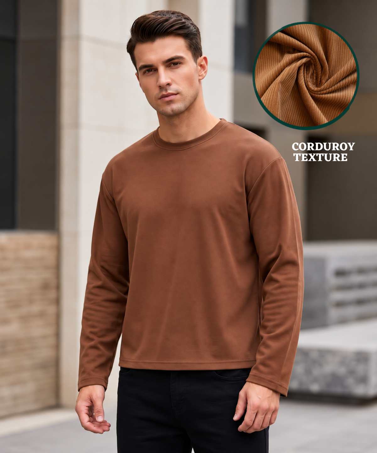 Men’s Premium  Corduroy Cotton Feel Full Sleeve T-Shirt | 220 GSM | Oversized Boxy Fit