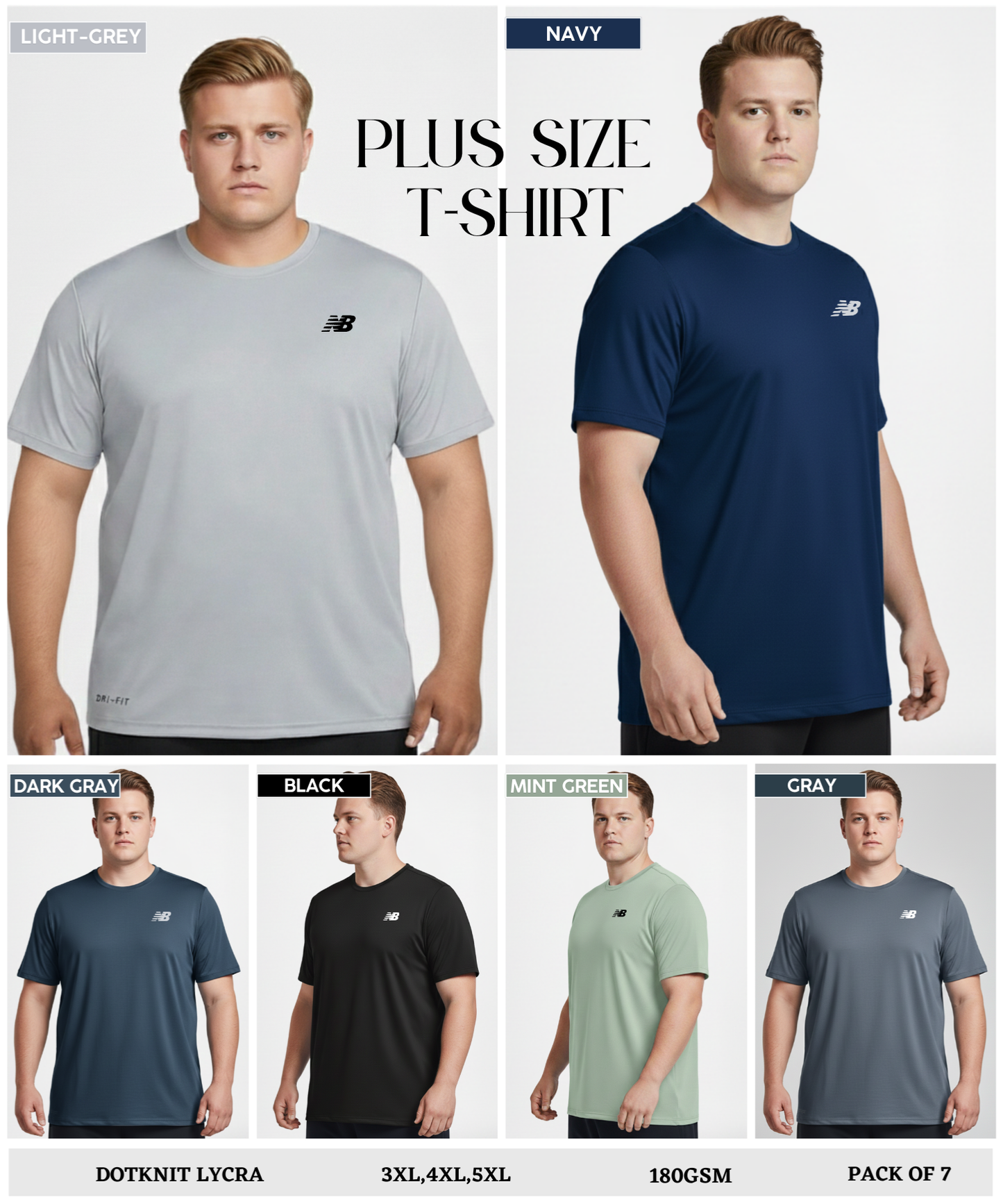 Imported Dotknit Lycra Plus Size T-shirt (GSM-180)