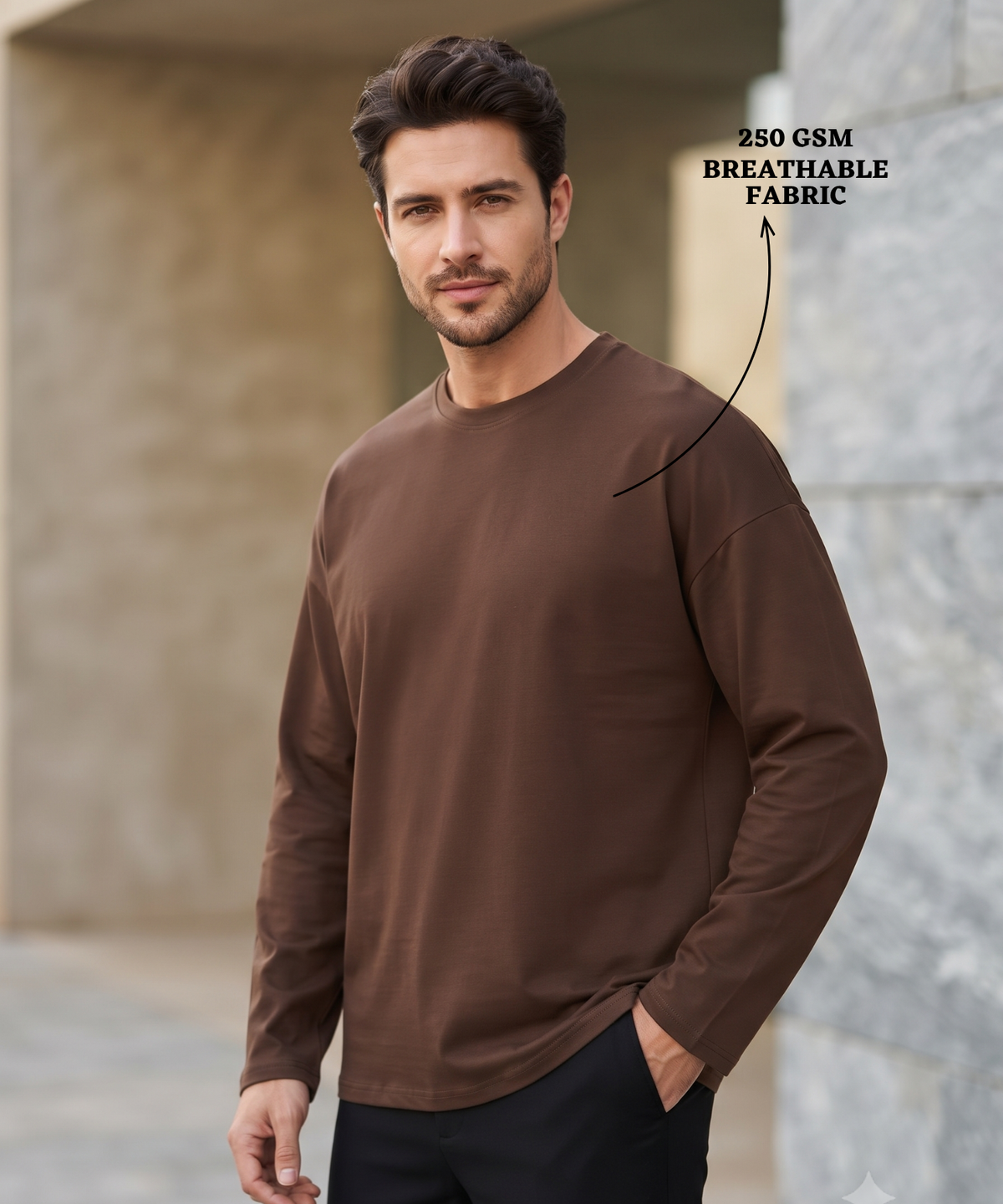 Denmonk Men’s Imported Cotton Feel Terry Full Sleeve T-Shirt | 250 GSM | Oversized Boxy Fit