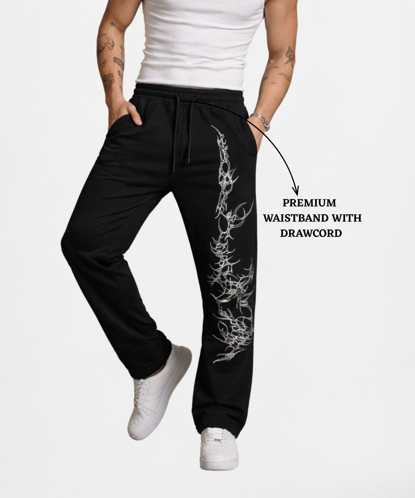 Men’s Premium Cotton Lycra Printed Track Pants (265 GSM) | Baggy Fit
