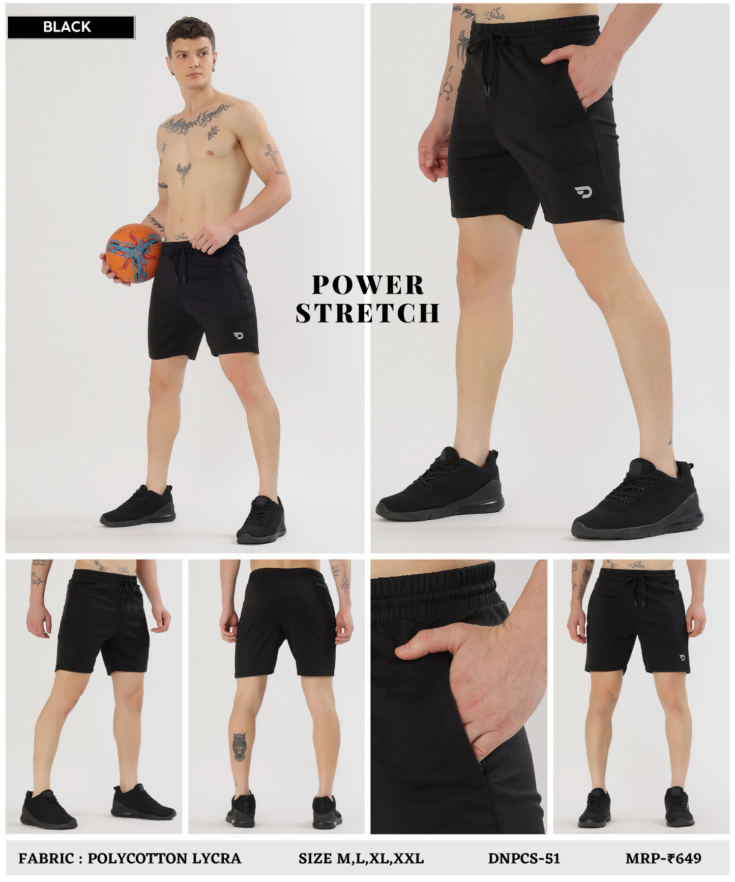 FlexZip Essential Shorts - Imported Poly Cotton Lycra Shorts (GSM 260)