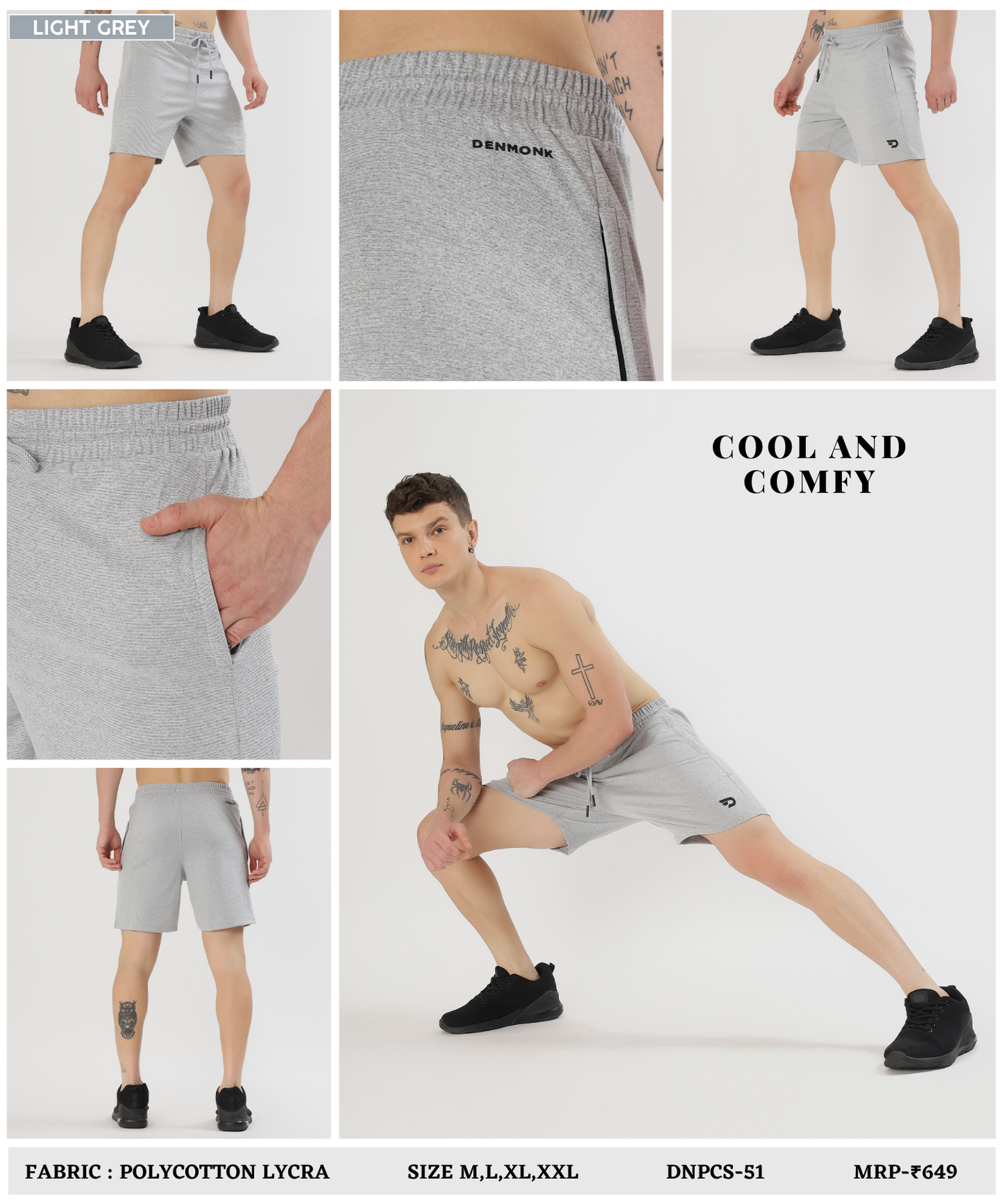 FlexZip Essential Shorts - Imported Poly Cotton Lycra Shorts (GSM 260)