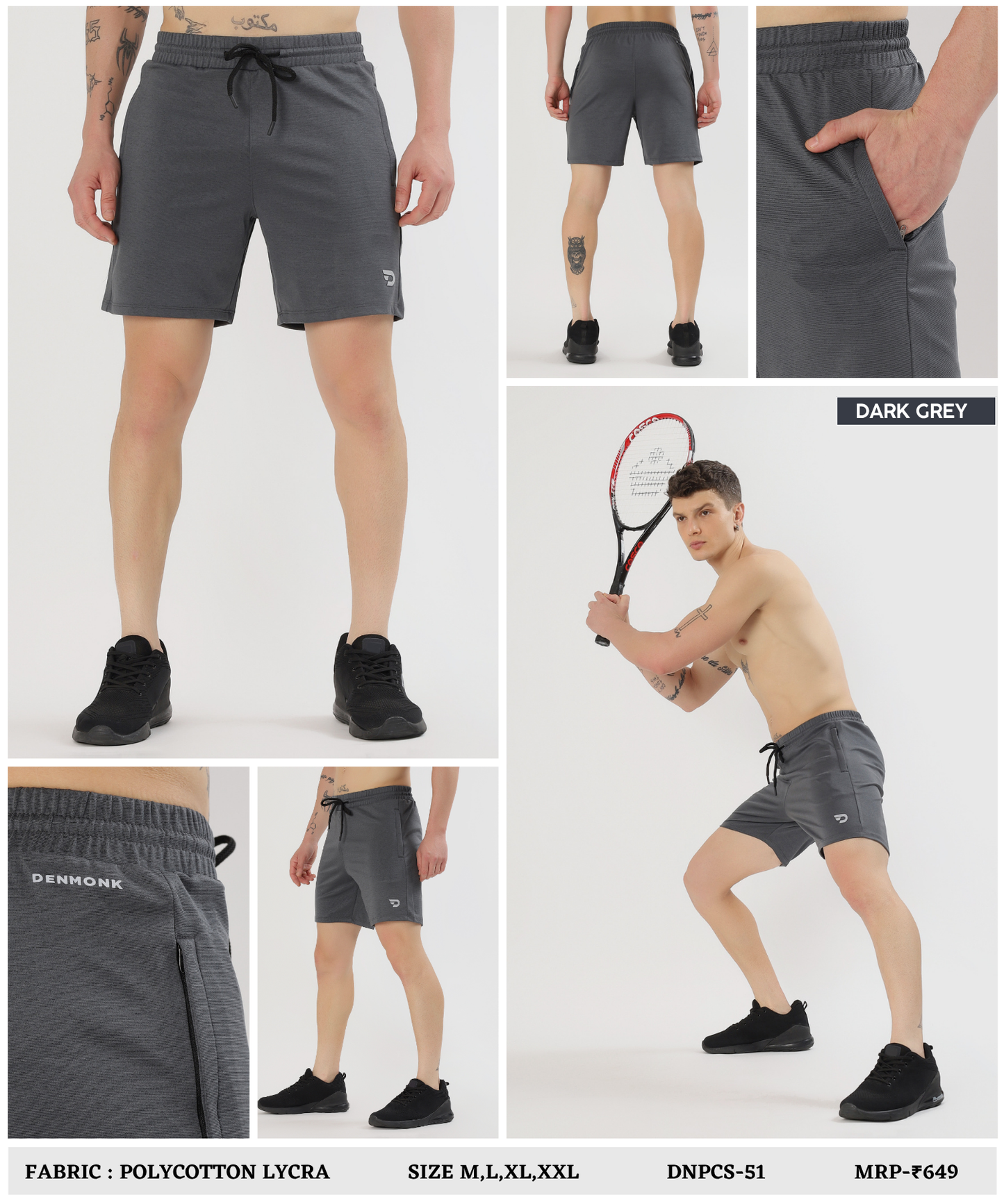 FlexZip Essential Shorts - Imported Poly Cotton Lycra Shorts (GSM 260)