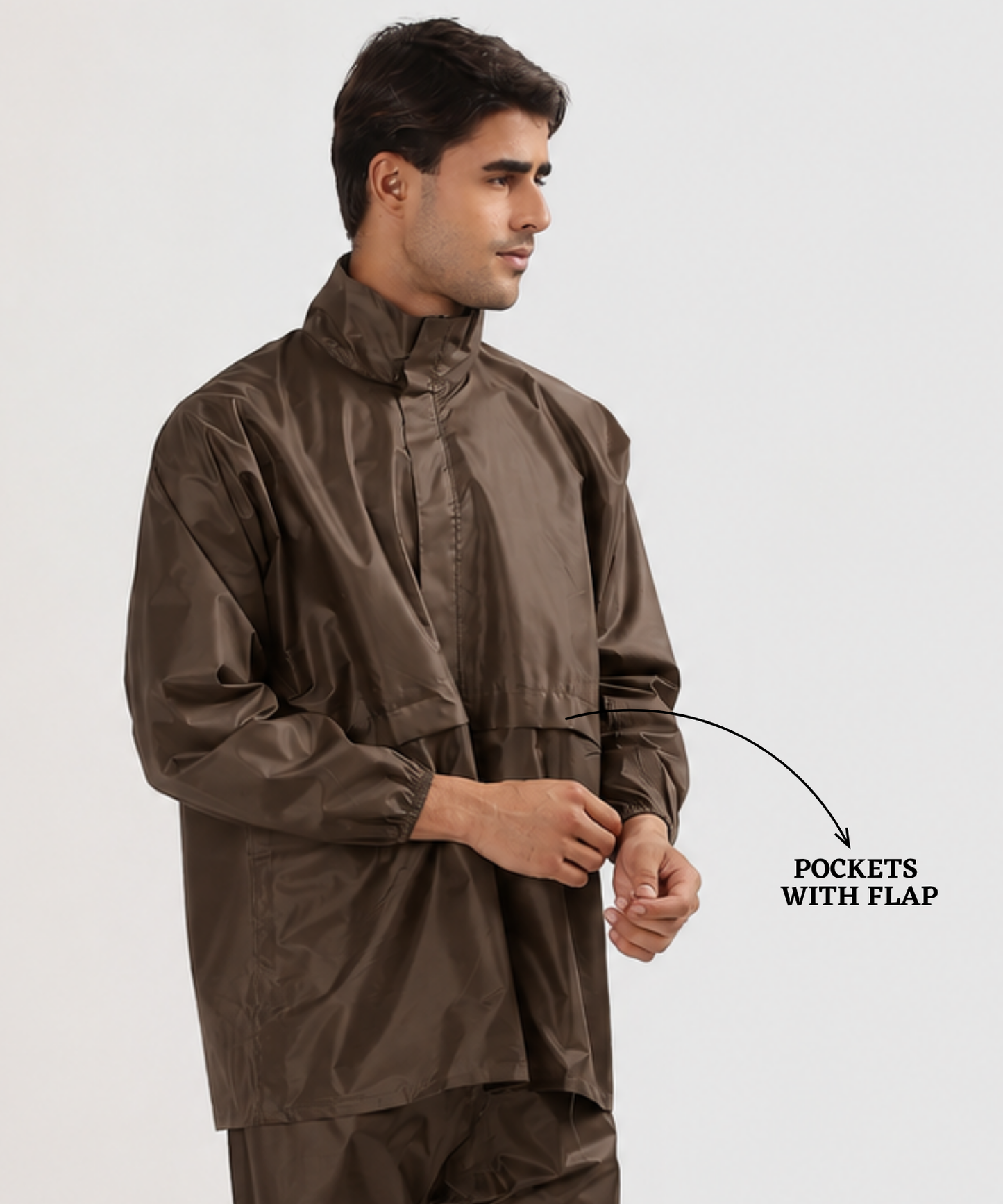 Men's Semi-Rubber Full Body Waterproof Rain Suit with Ribbed Cuffs | Free Size