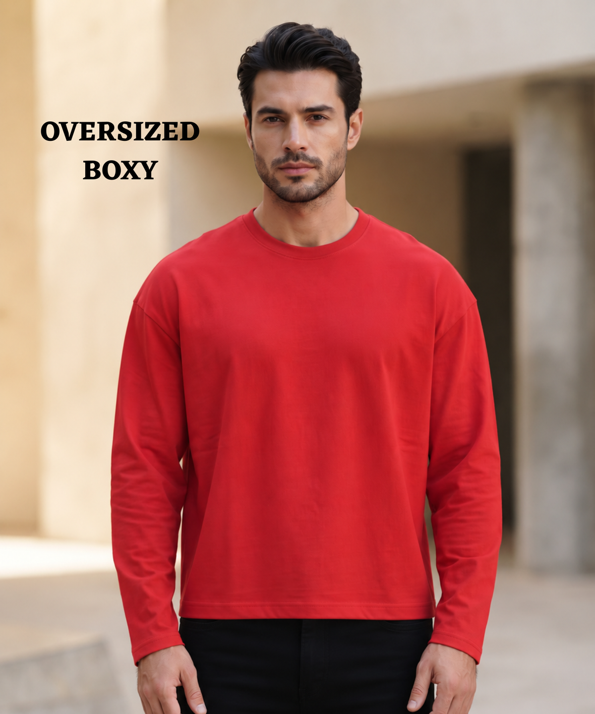 Denmonk Men’s Imported Cotton Feel Terry Full Sleeve T-Shirt | 250 GSM | Oversized Boxy Fit