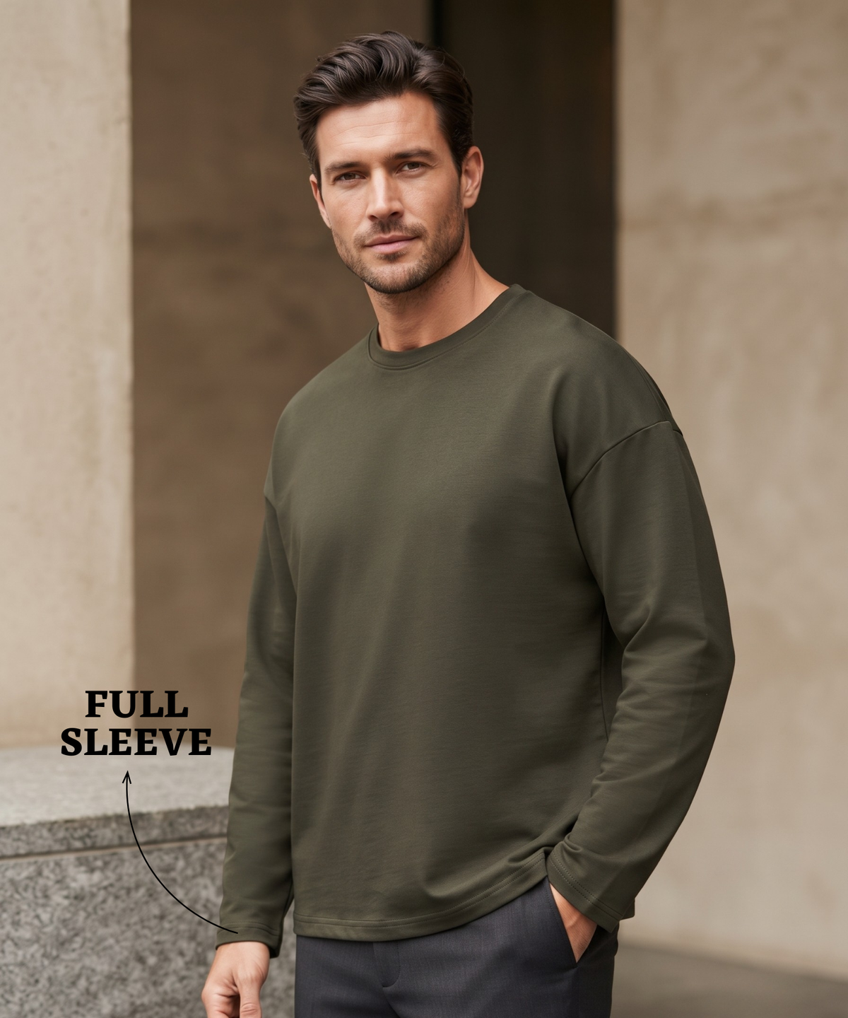 Denmonk Men’s Imported Cotton Feel Terry Full Sleeve T-Shirt | 250 GSM | Oversized Boxy Fit