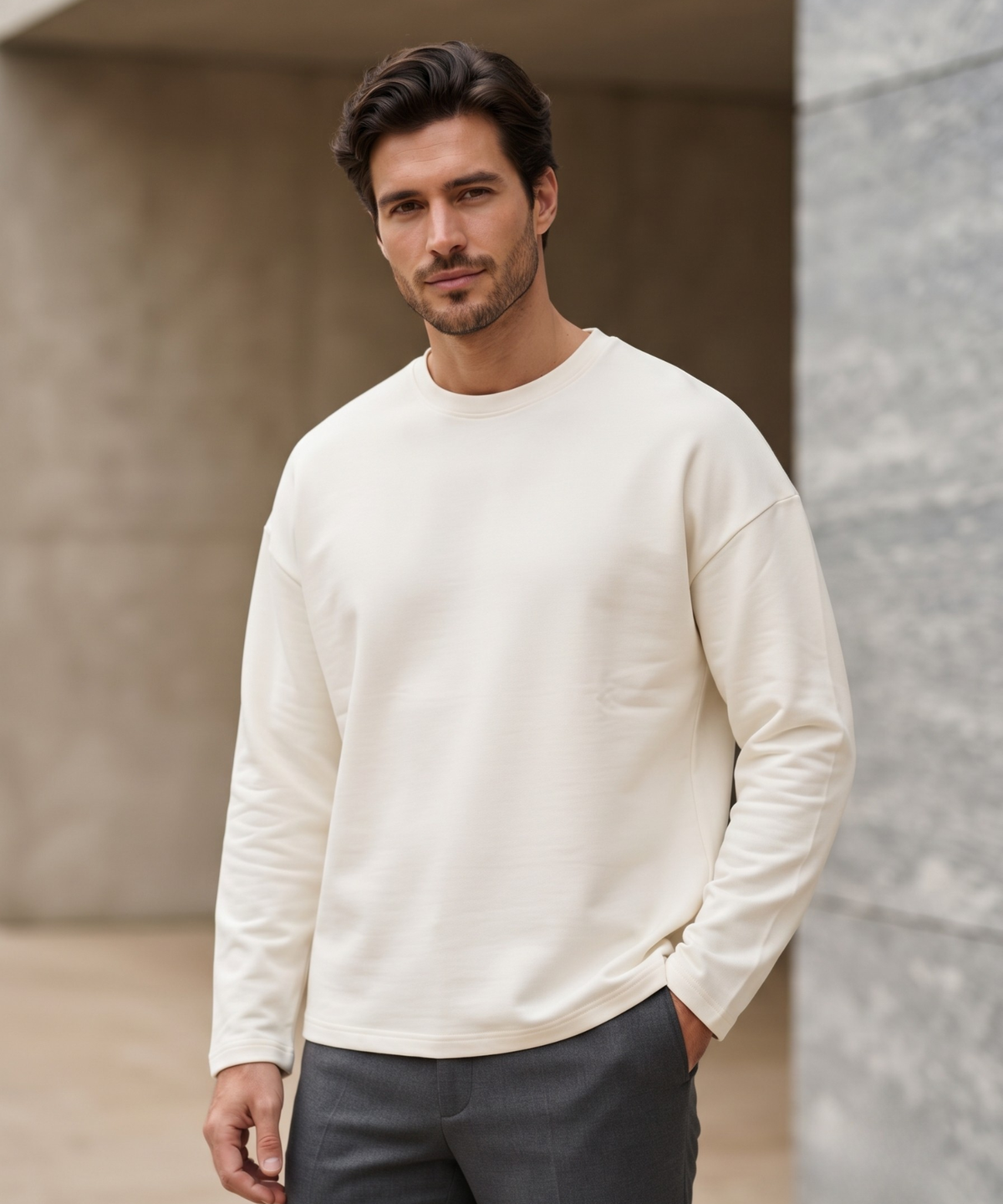 Denmonk Men’s Imported Cotton Feel Terry Full Sleeve T-Shirt | 250 GSM | Oversized Boxy Fit