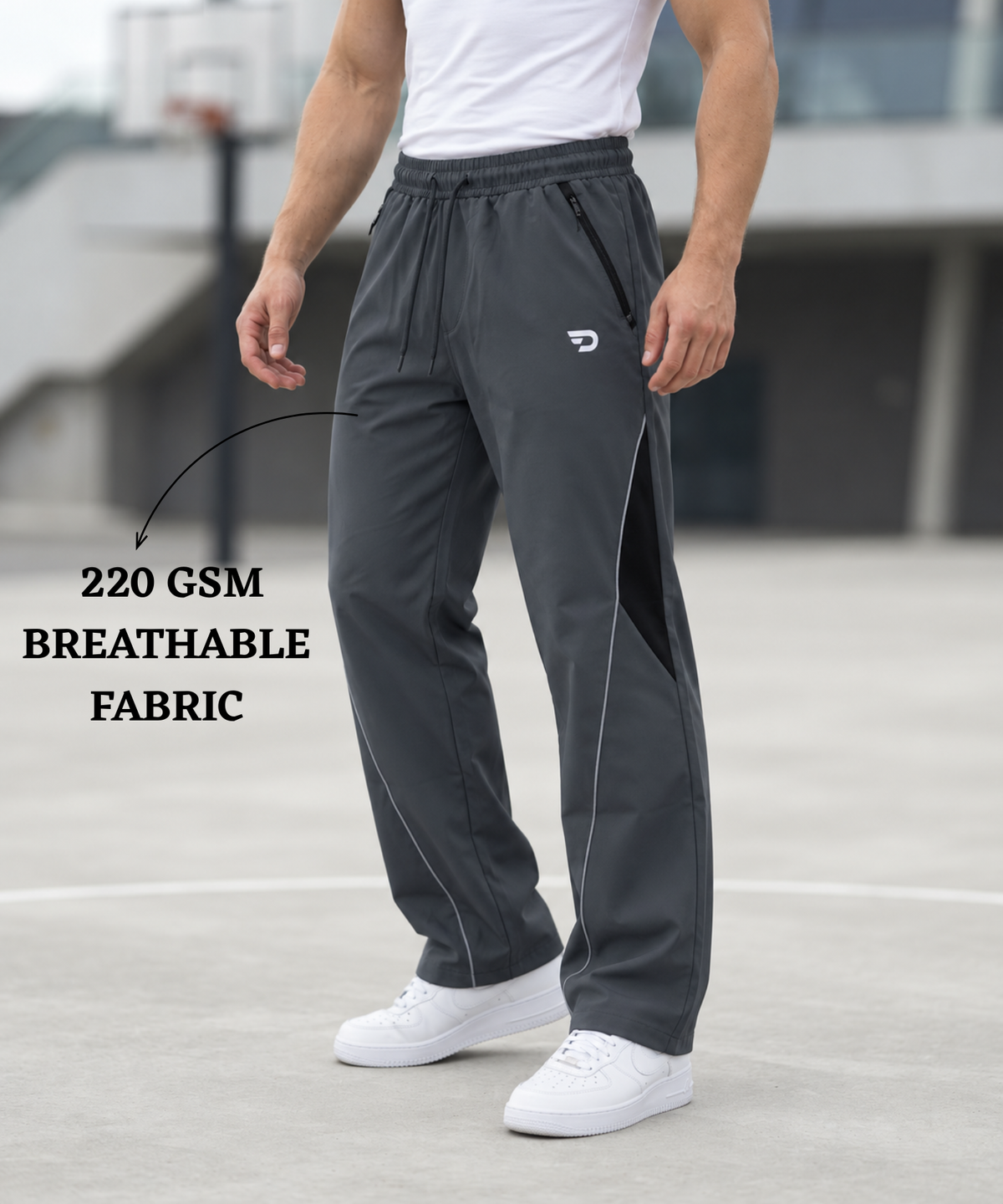 Denmonk Men's Imported NS Terry Pro Track Pant with Side Contrast Panel & Piping | 220 GSM | Baggy Fit