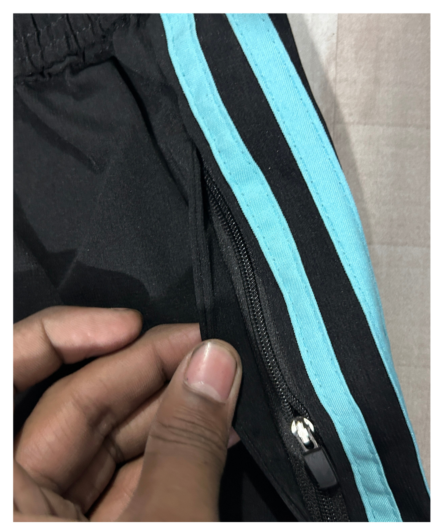 Imported NS Terry Lycra Trackpant (180–190 GSM) – Aqua Blue 3 Stripe Edition | Embroidery Logo