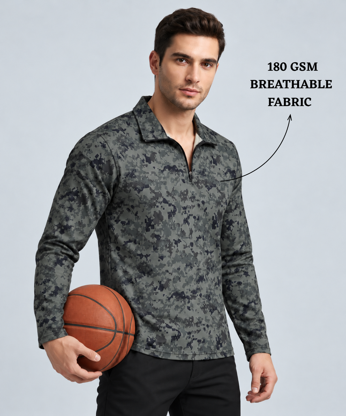 Denmonk Men's Imported Turkey Lycra Cotton Feel Printed Full Sleeve T-Shirt with Half-Zip Collar | 180 GSM | Regular Fit