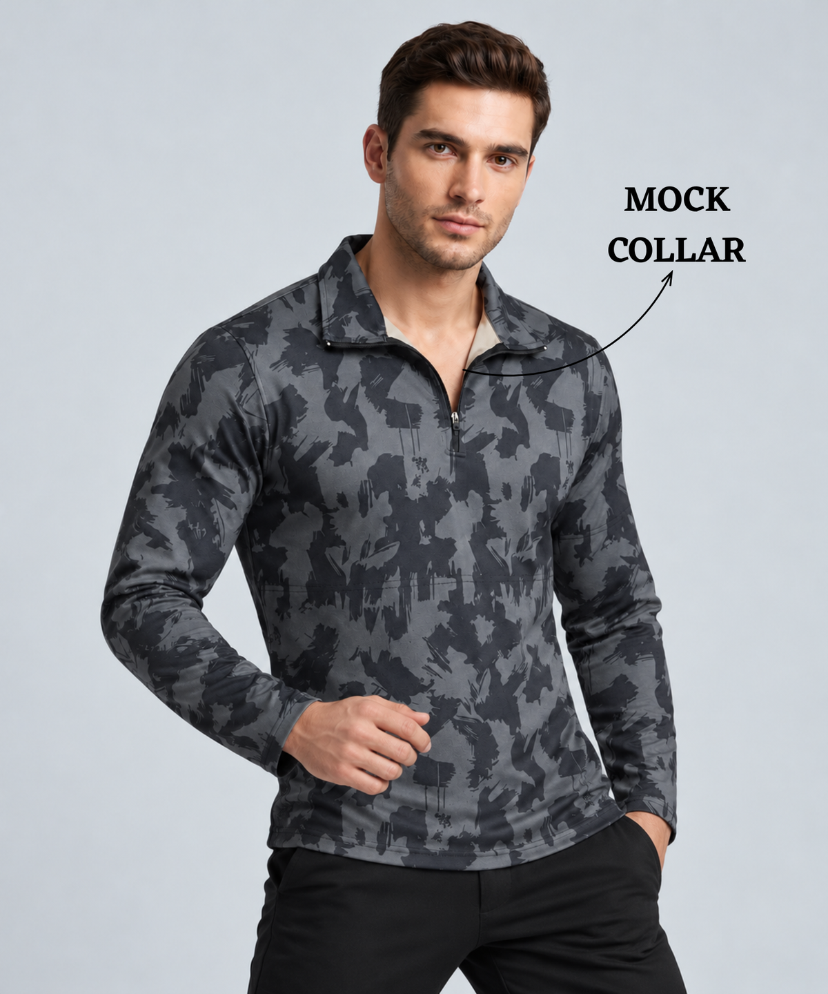 Denmonk Men's Imported Turkey Lycra Cotton Feel Printed Full Sleeve T-Shirt with Half-Zip Collar | 180 GSM | Regular Fit
